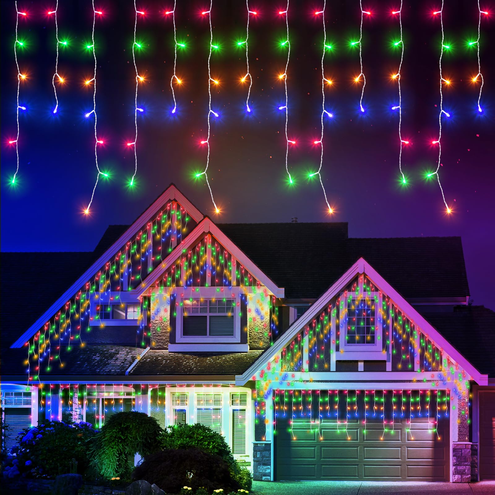 PhilzOps Kerstverlichting Ijsregen 19M 480 LED Lichtgordijn Kerstdecoratie Buiten Binnen 8 Modi Waterdicht Elektrisch aangedreven Buiten Kerstverlichting voor Tuin Raamhek Verjaardags, Veelkleurig