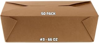 EcoQuality [50 PACK] Take Out Food Containers 66 oz Kraft Brown Paper Box Microwaveable Leak and Grease Resistant - To Go Containers - Restaurant, Catering, Food Truck - Recyclable Lunch Box #3