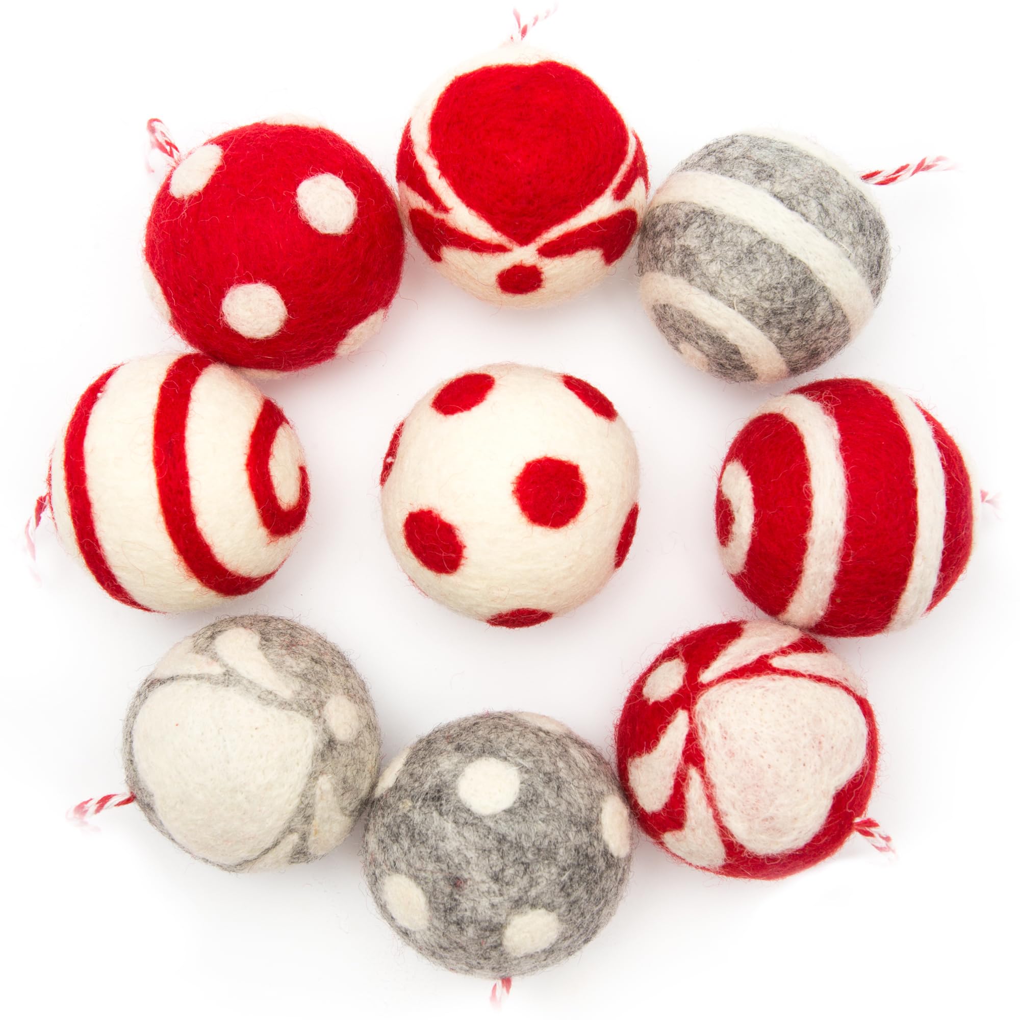 Boules de Noël en feutre incassables | Lot de 9 suspensions laine 5 cm