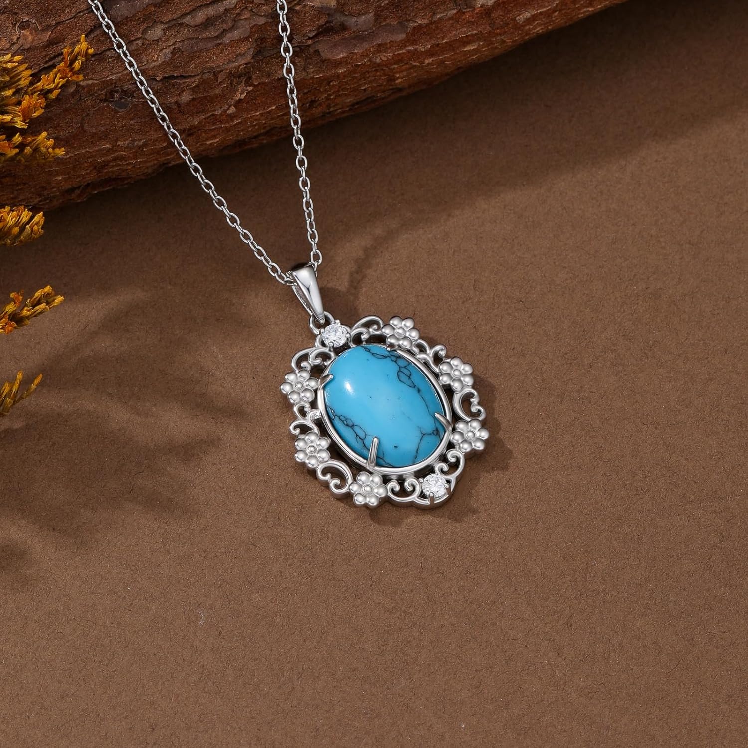 Turquoise Necklace for Women 925 Sterling Silver Western Bohemian Necklace Boho Jewelry Adjustable 18+2 Inch Chain Turquoise Jewelry for Women - Image 3