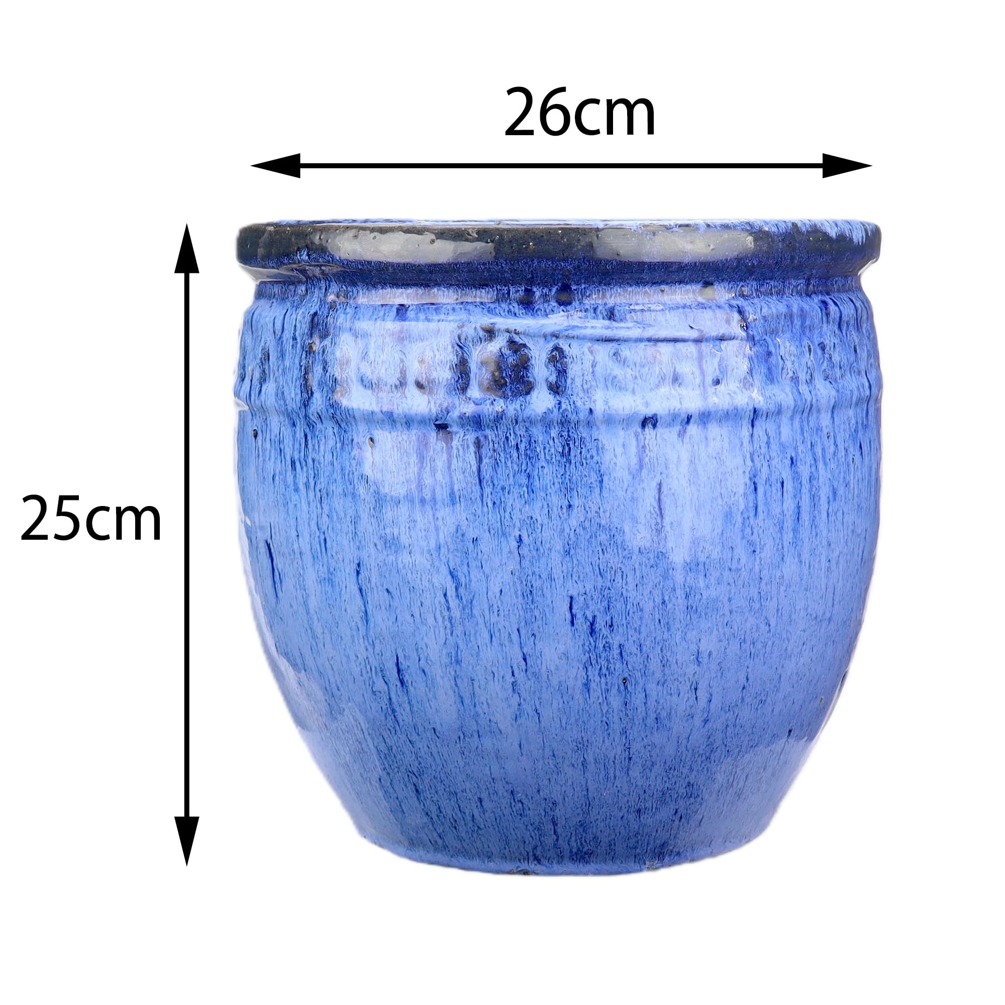 Steinzeug-Blumentopf/Pflanzkübel Coin Blau 26x25cm frostfest