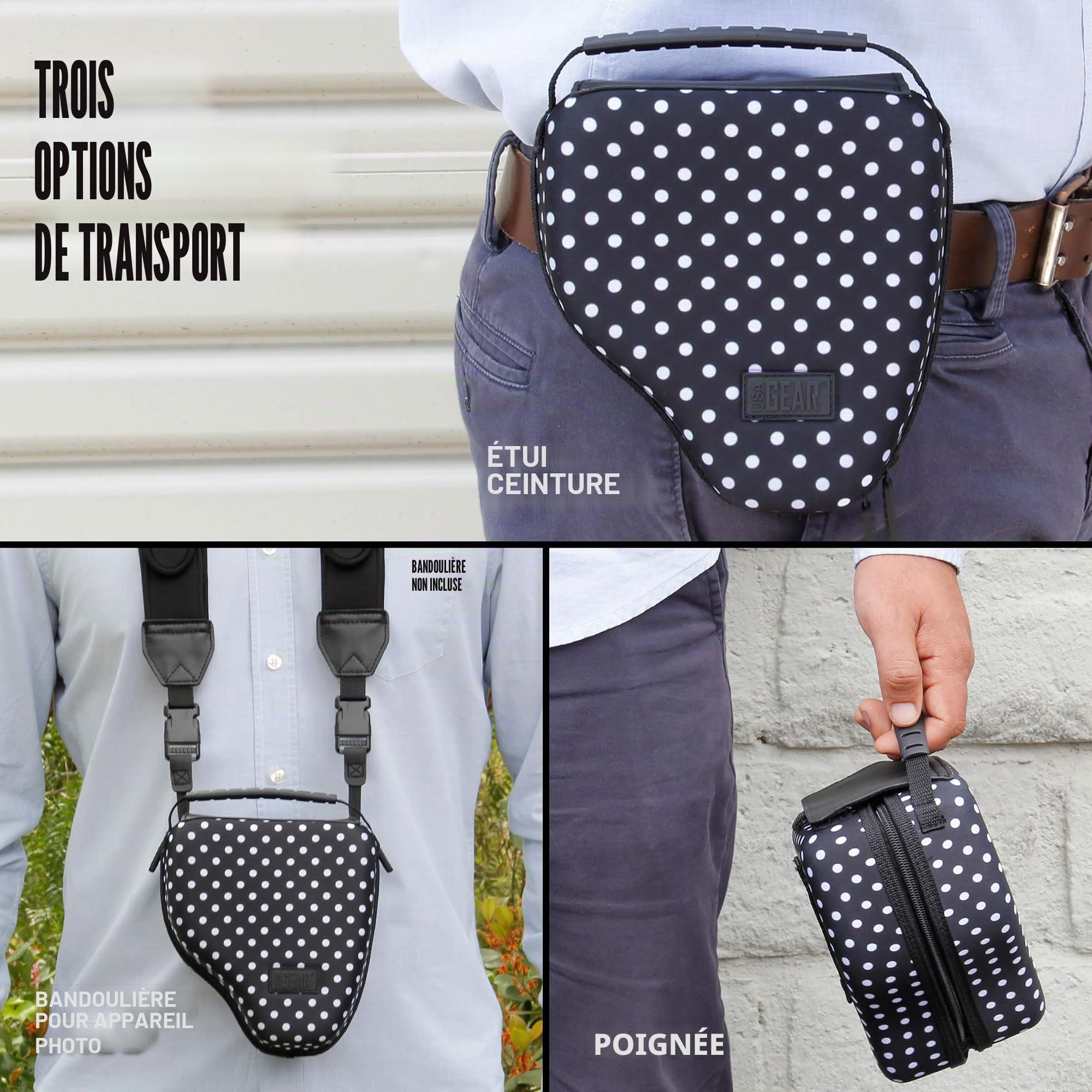 USA Gear Housse pour Appareil Photo Reflex numérique avec Coque Rigide moulée en EVA, Ouverture Rapide, intérieur rembourré et poignée recouverte de Caoutchouc, (à Pois)