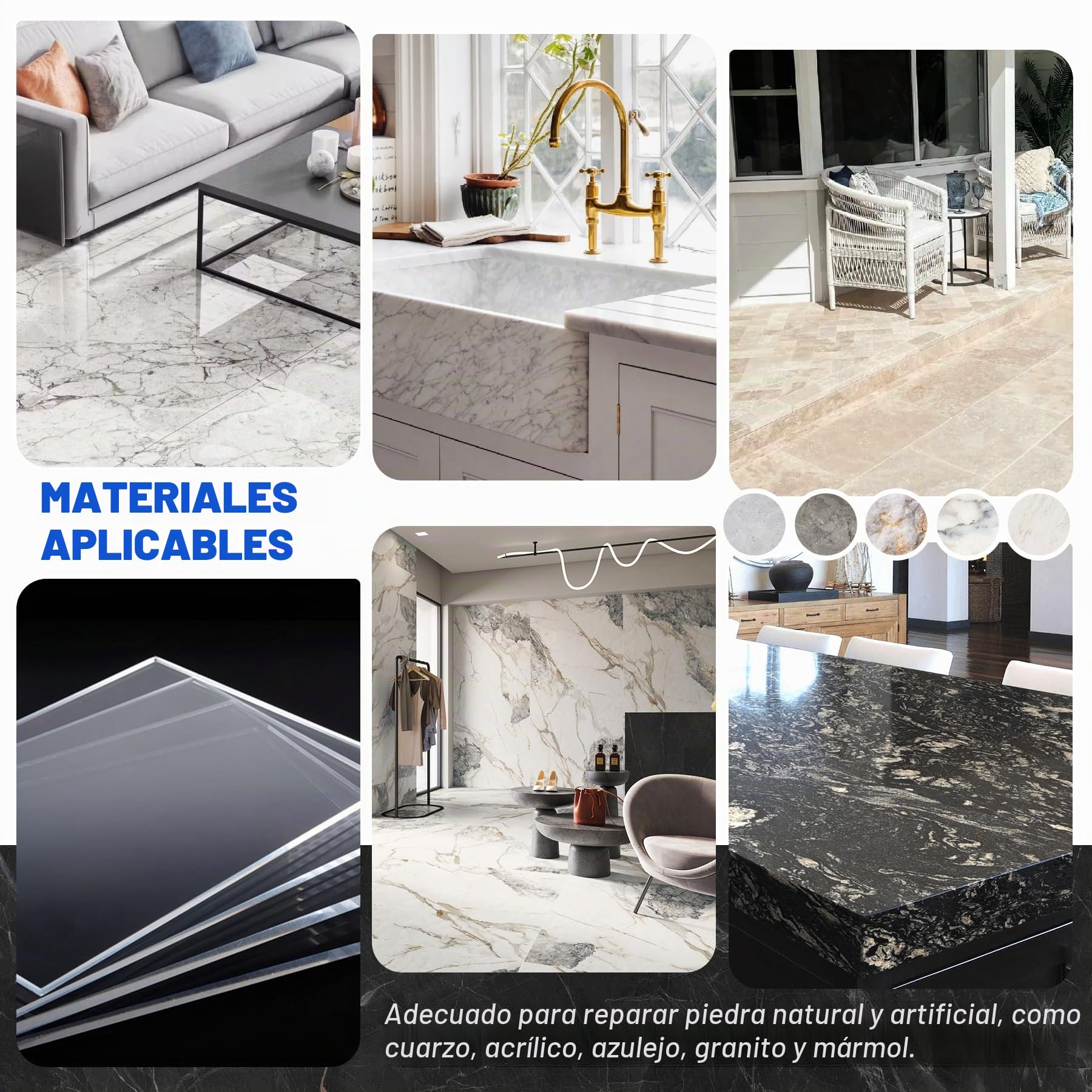 Juego de reparación de azulejos de 4 colores (blanco, beige, gris, transparente), esmalte y cerámica, endurecimiento rápido, para reparación de granito, bañeras, cuarzo y fibra de vidrio con grietas y