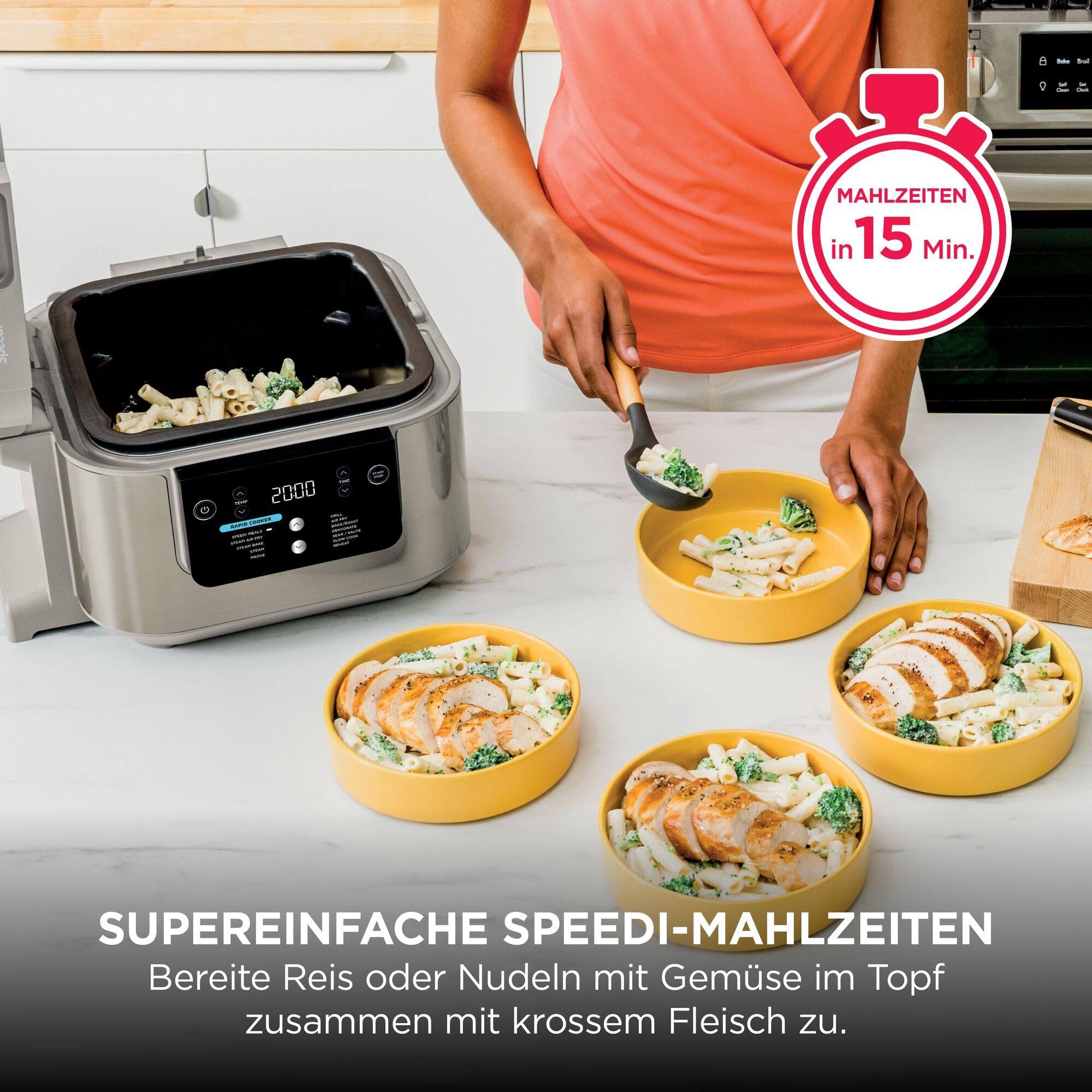 Ninja Speedi Multikocher, 5,7L, 12-in-1 Multicooker, Air fryer Heißluftfritteuse, Slow Cooker Langsamkochen, Grillen, Backen, Stone Gold ON500EUSTGD