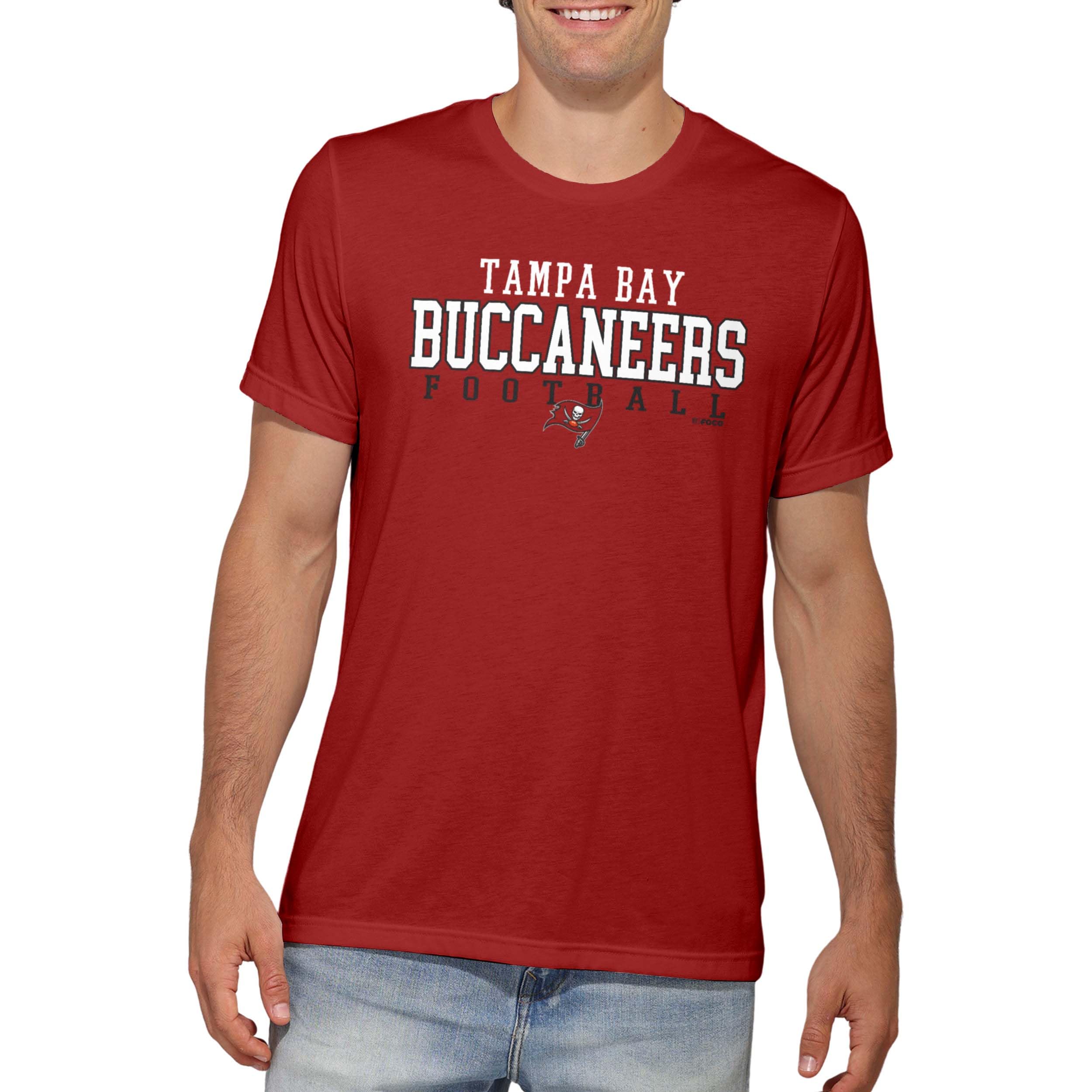 FOCO NFL Officially Licensed Unisex-Adult Football Wordmark Team Color Primary Logo Premium Quality Short Sleeve T-Shirt, Tampa Bay Buccaneers, Large