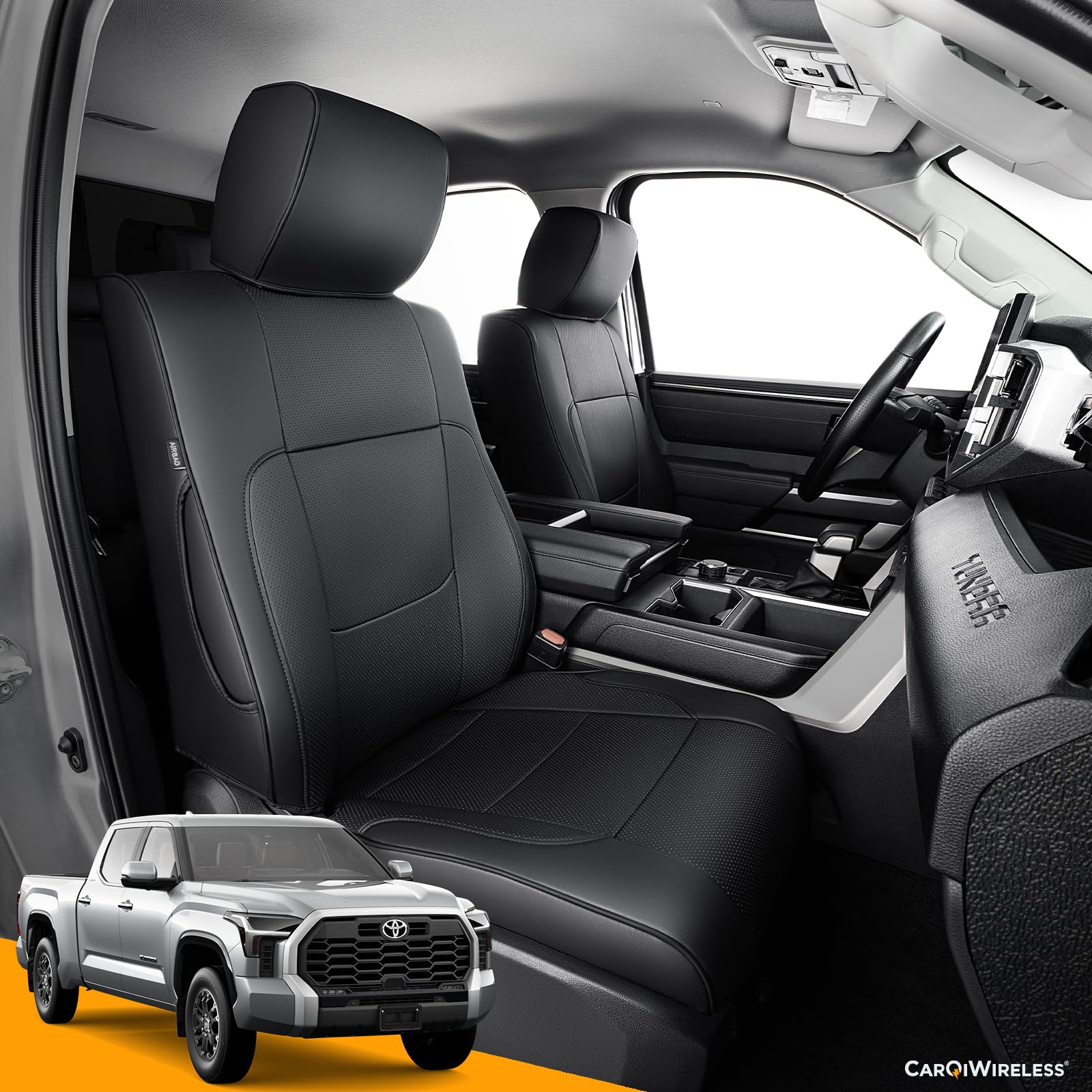 Photo 1 of CarQiWireless for Toyota Tundra Seat Cover 2023, for Tundra Accessories 2022-2024, Water Proof Faux Leather Cover, Black