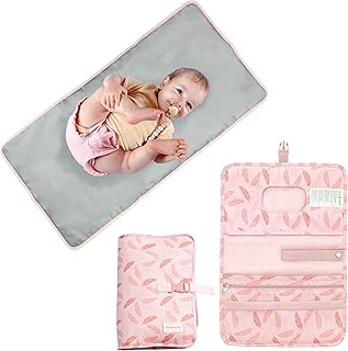 Portable Diaper Changing Pad, Waterproof Foldable Baby Changing Mat, Diaper Changing Station, Travel Diaper Change Pad, Portable Nappy Organiser Bag with Zip (Pink)