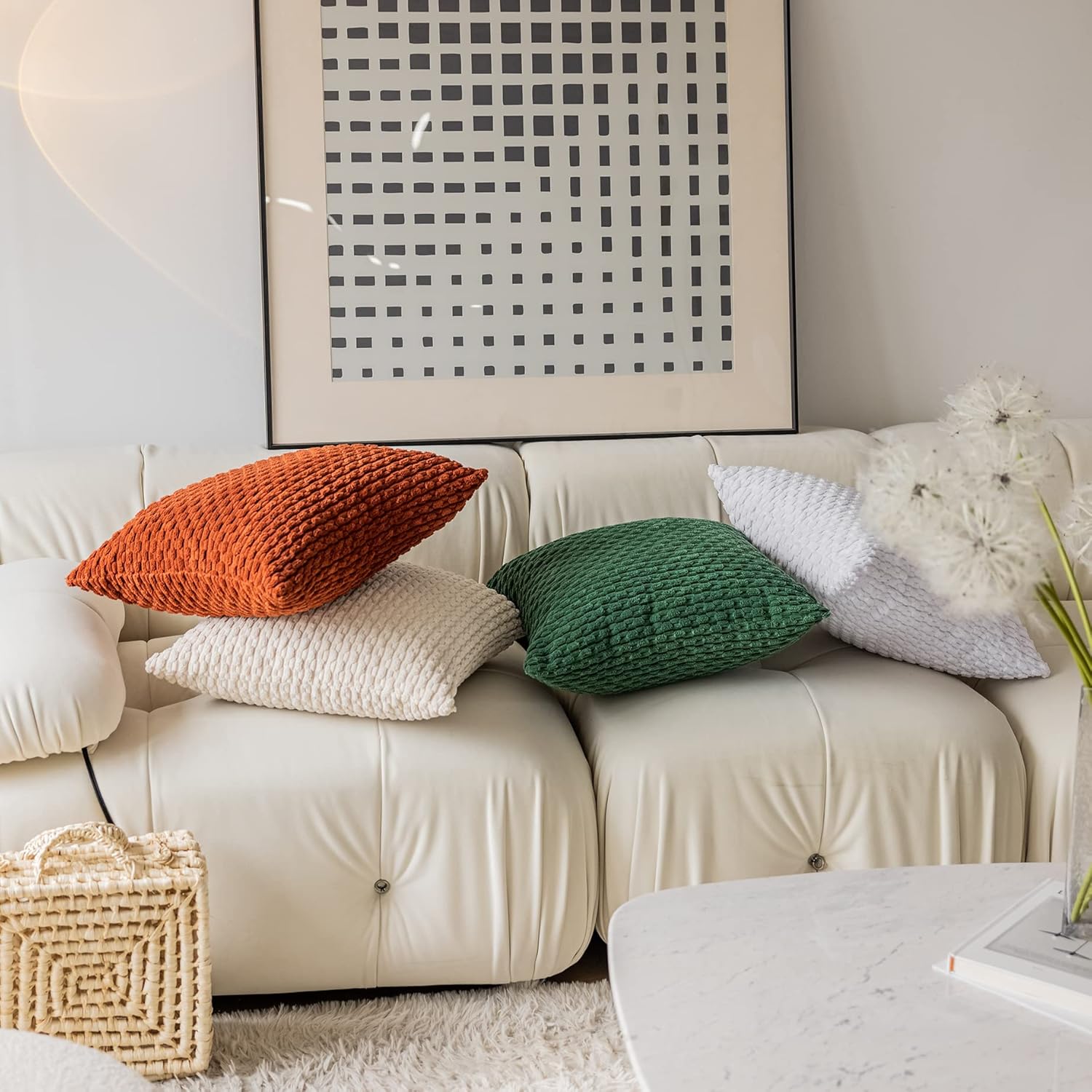 Kevin Textile Fall Soft Velvet Solid Square Decorative Cushion Cover Handmade Pillowcase with Hidden Zipper for Seasonal Autumn 2 Packs 18x18 Inch Burnt Brick - Image 8