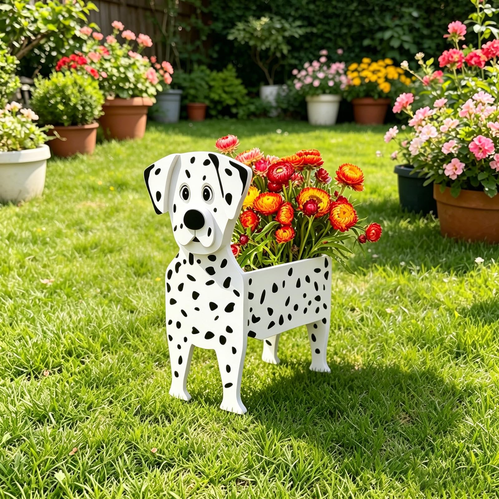 Hiiaodecor Dalmatian Pet Dog Animal Bonsai Holder Cute Shape Art Plant Storage Pot Villa Garden Indoor Outdoor Office Decor Ornaments 43 * 25cm/16.93 * 9.84in