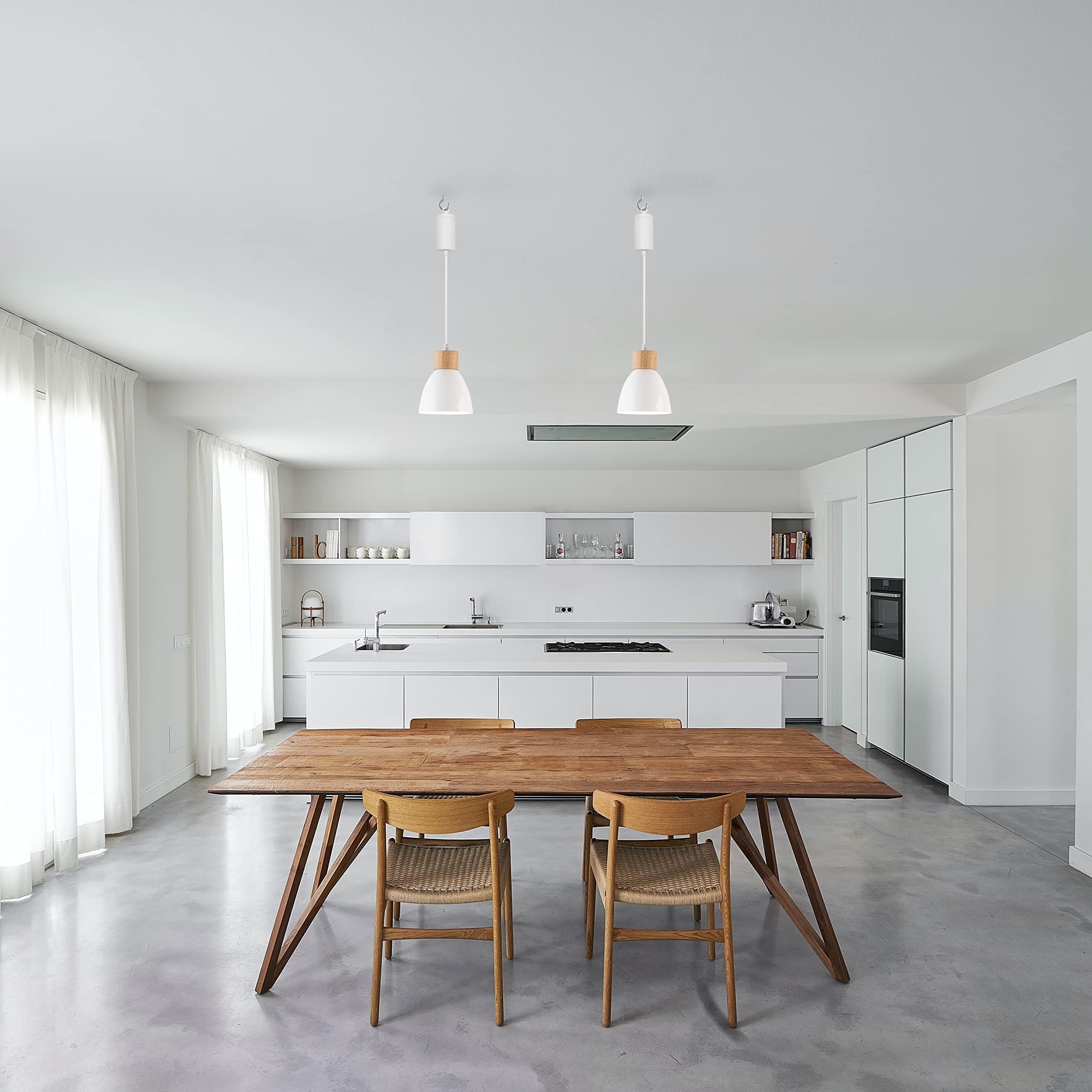 Dimmbare Hängelampe mit Batterie Innen, 2er-Pack Modern Eisen Hängeleuchte Batteriebetriebene Lampe, Pendelleuchte ohne Strom Stromanschluss für Küche Nachttischcafé,Weiß