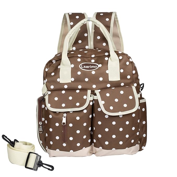LSARIMO Baby Diaper Bag Backpack for Mother Travelling with Multi Functional and Waterproof Fabric. (Brown)