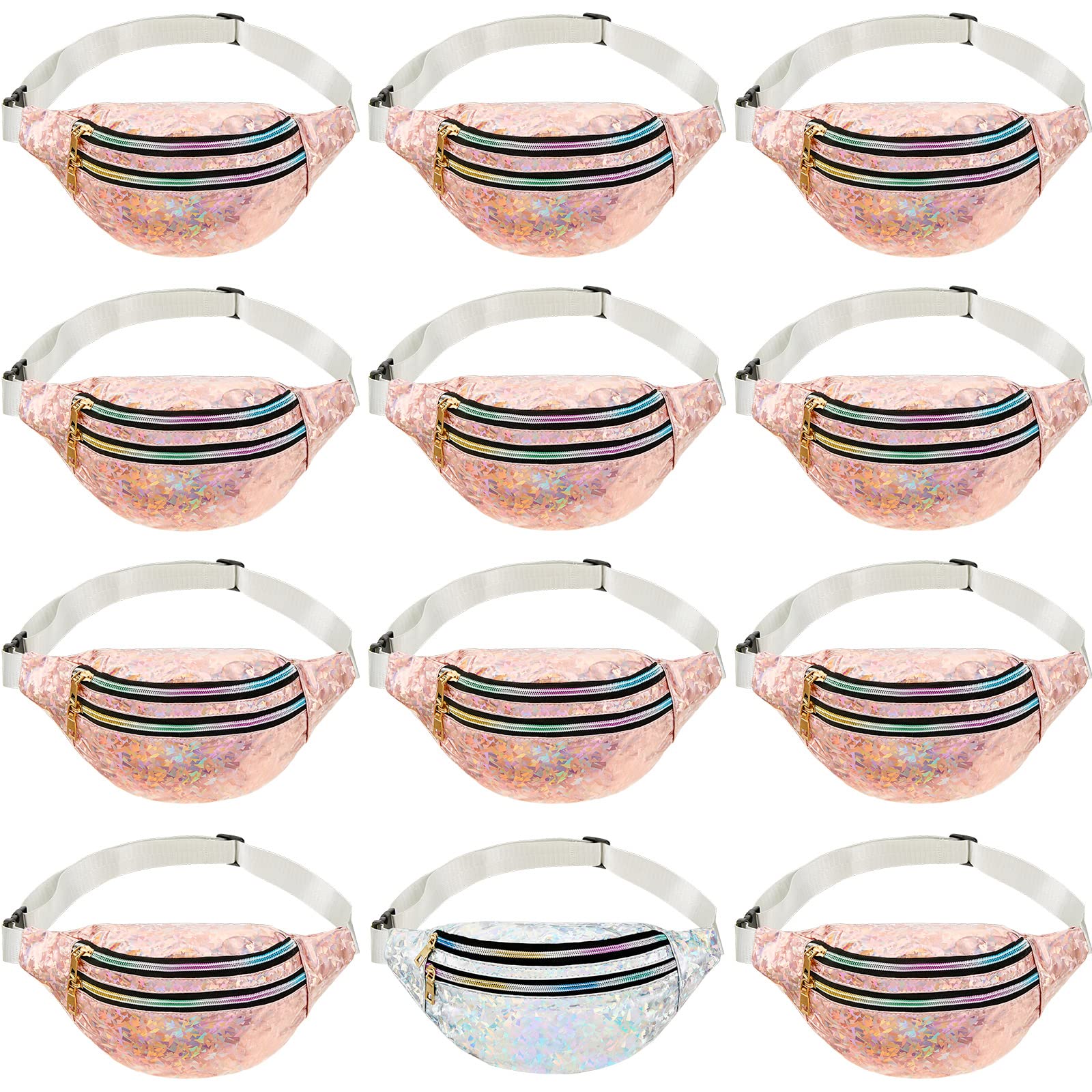 Dunzy Holografische Bauchtasche für Junggesellinnenabschiede, für Junggesellinnenabschiede, Hochzeit, Party, wasserdicht, 12 Stück, Champagner, Silber, Small