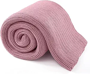 Guohaoi Knitted Weighted Blanket for Adults (Muted Pink 48"x72" 10lbs) No Beads Cooling Throw Blanket for Hot Sleepers, Home Decor Breathable Chunky Knit Heavy Blanket Use on Full Size Bed