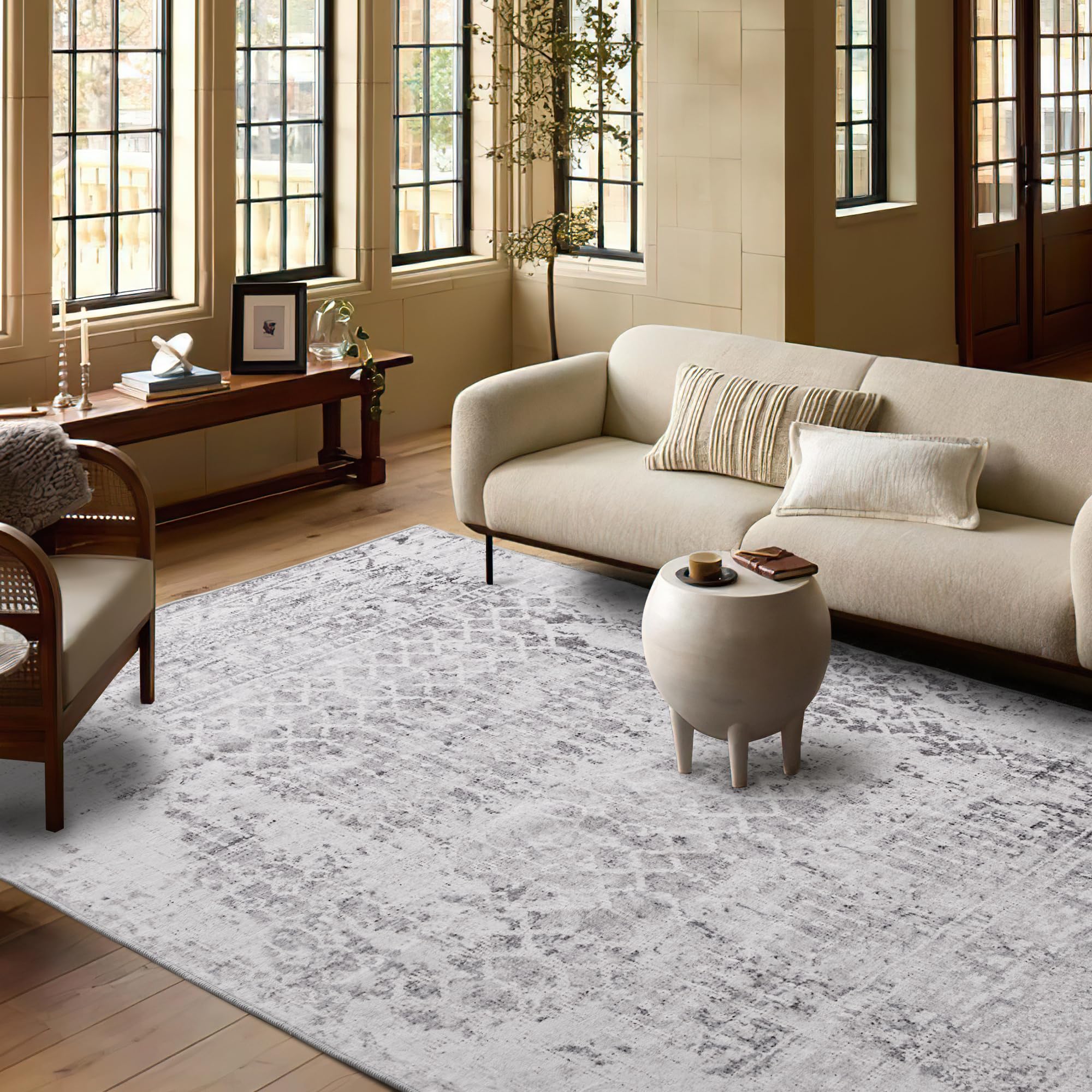 PONY DANCE Alfombra Salón Pelo Corto Alfombras Dormitorio 200x300cm Alfombras Antideslizante y Lavables Alfombra Vintage de Habitacion, Gris