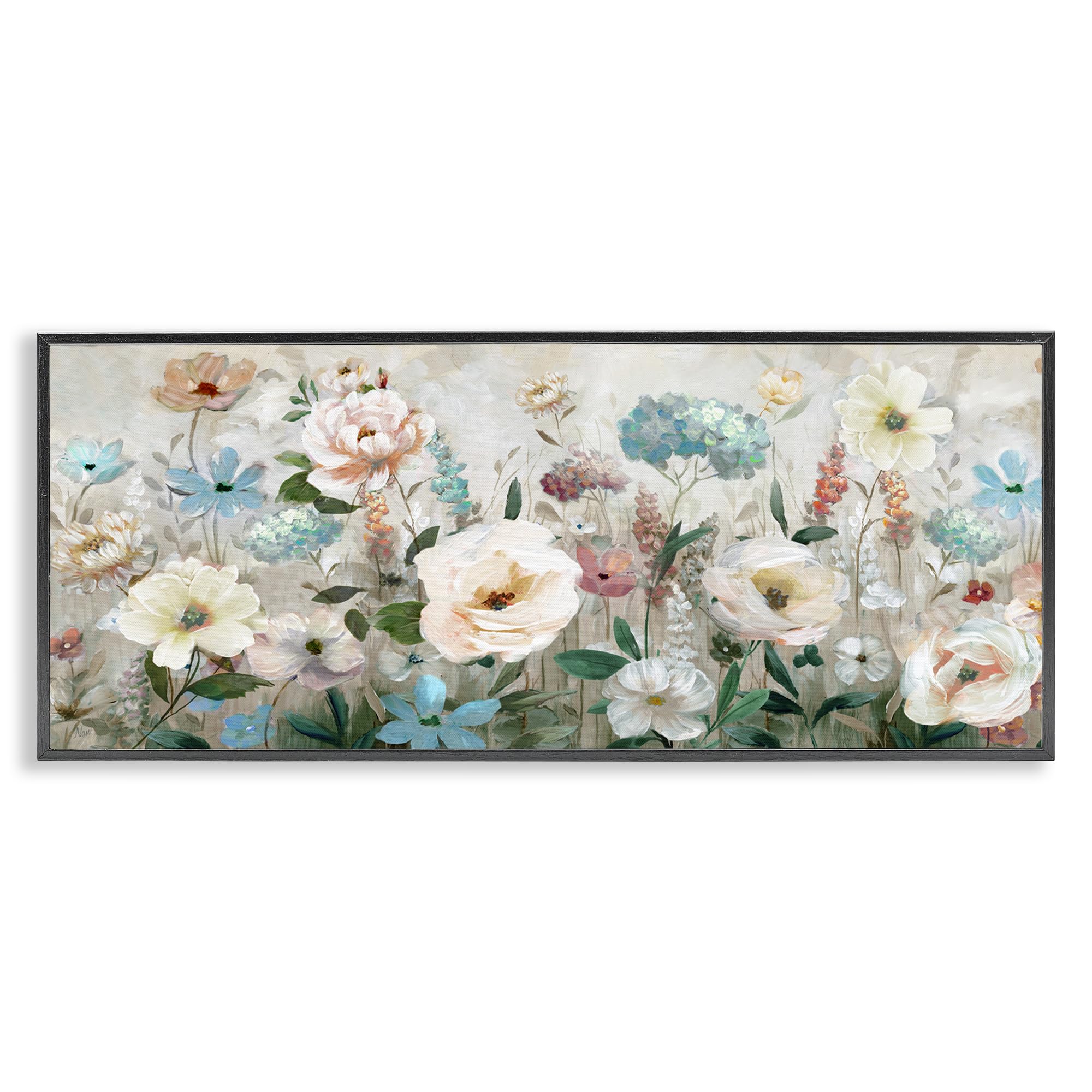 Stupell Industries Midnight Black (Textured) 'Pastel Garden Of Peonies'| Framed Giclee Art