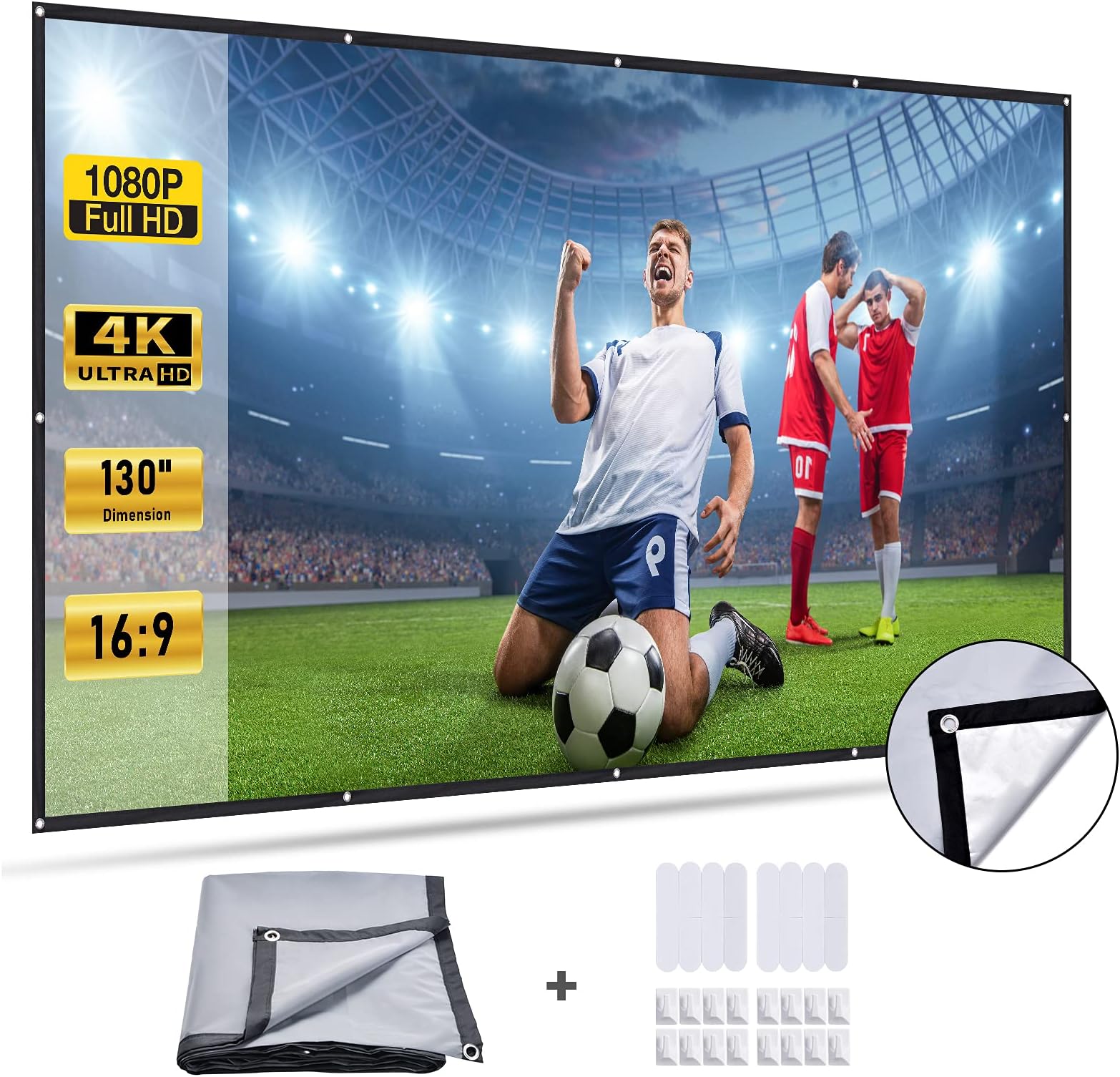Hivexagon 130 inch Projector Screen, 16:9 HD Foldable Anti-Light Movies Screen, Projection Screen for Home Backyard Theater Outdoor Indoor HG584