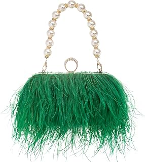 Women Real Natural Ostrich Feather Evening Bags Purses Clutch Vintage Ba...