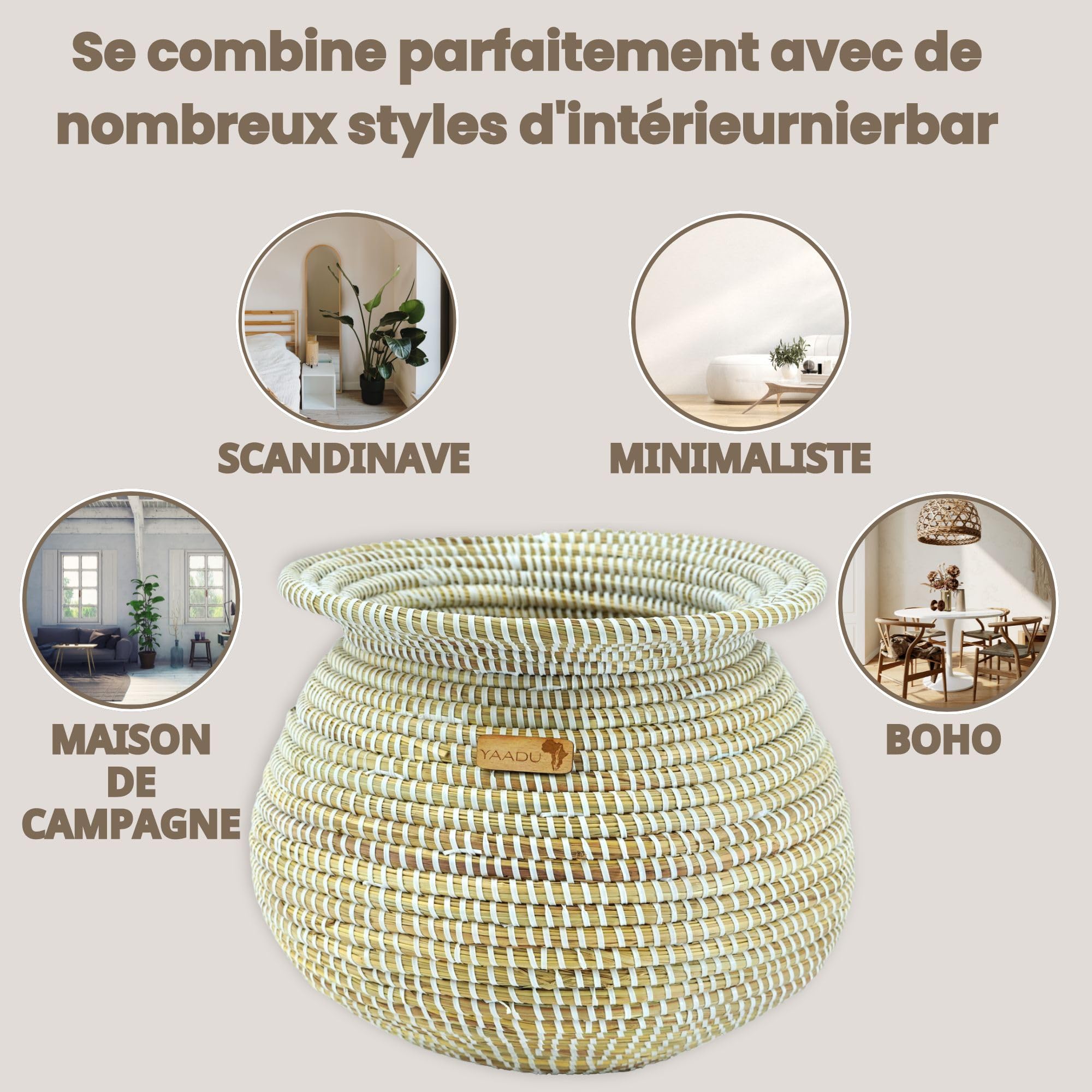 Cache-Pot tressé 28 cm Grand Panier pour Plantes ou Rangement décoratif