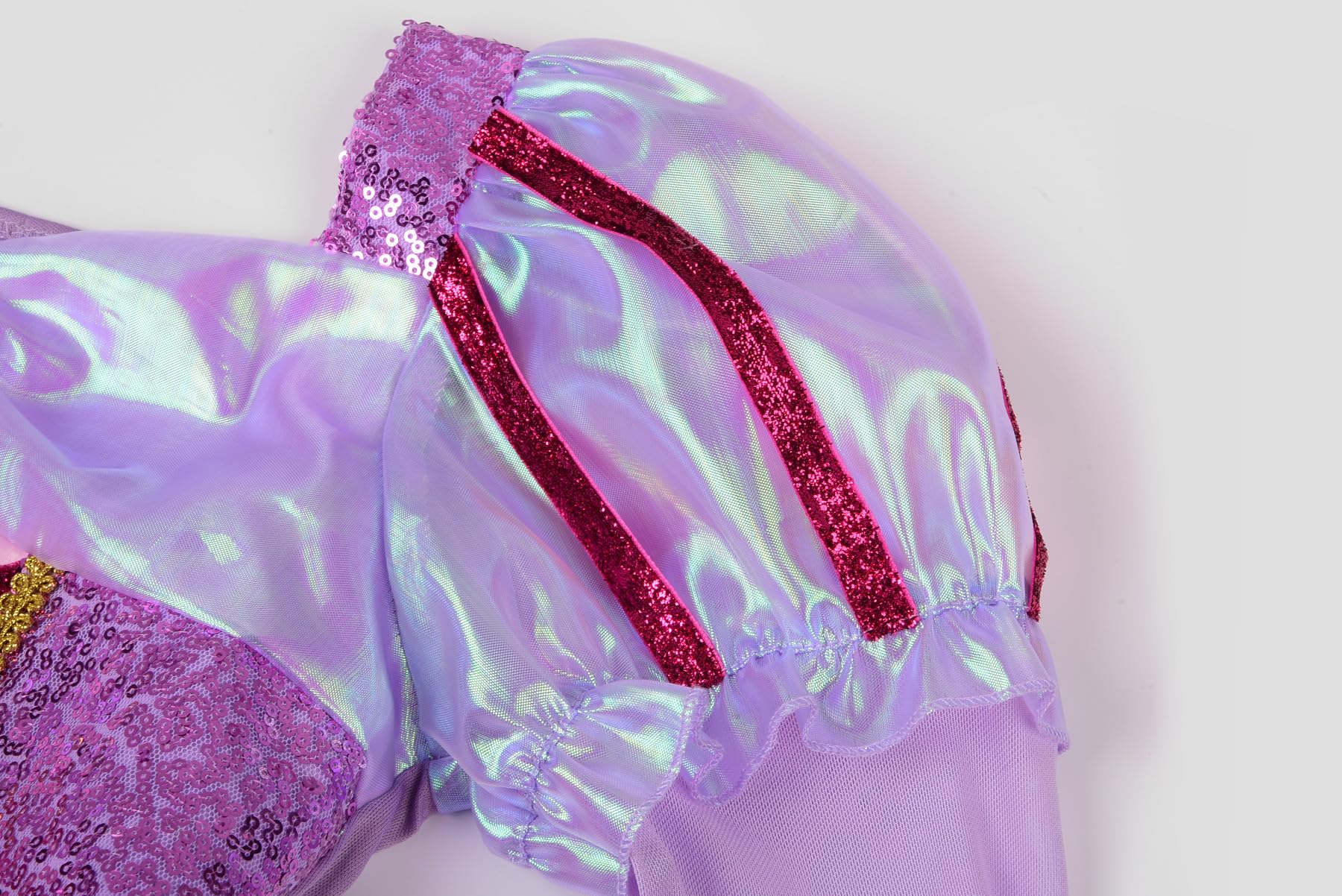 ReliBeauty Costume Principessa Bambina 3-12 anni Vestito Carnevale Maniche Lunghe Abito Lilla con Parrucca, Accessori e Borsetta Cosplay Festa Compleanno