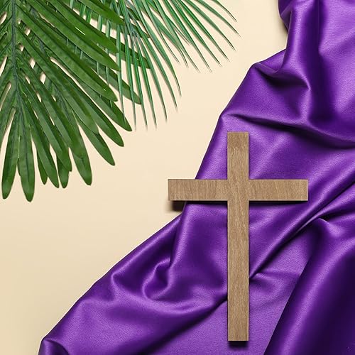 Miniatura 4 de Zeyune 11 piezas de hojas artificiales de domingo de palmeras grandes de imitación con cruces de madera para decoración de domingo de Ramos, iglesia