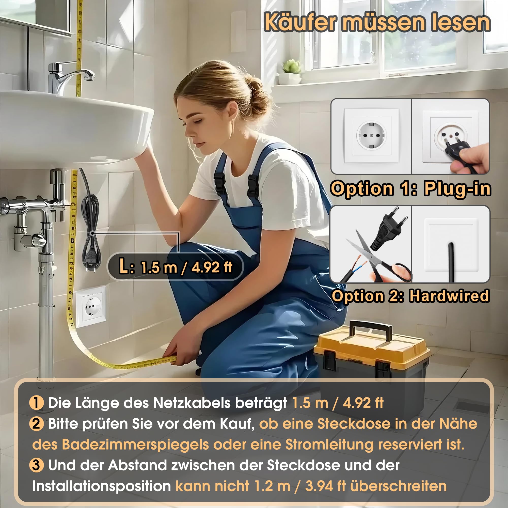 Badezimmer Wandspiegel, Badspiegel Mit Beleuchtung, Spiegel mit LED Licht, Touch Schalter und 3 Farben Dimmbar (60L x 45B cm)