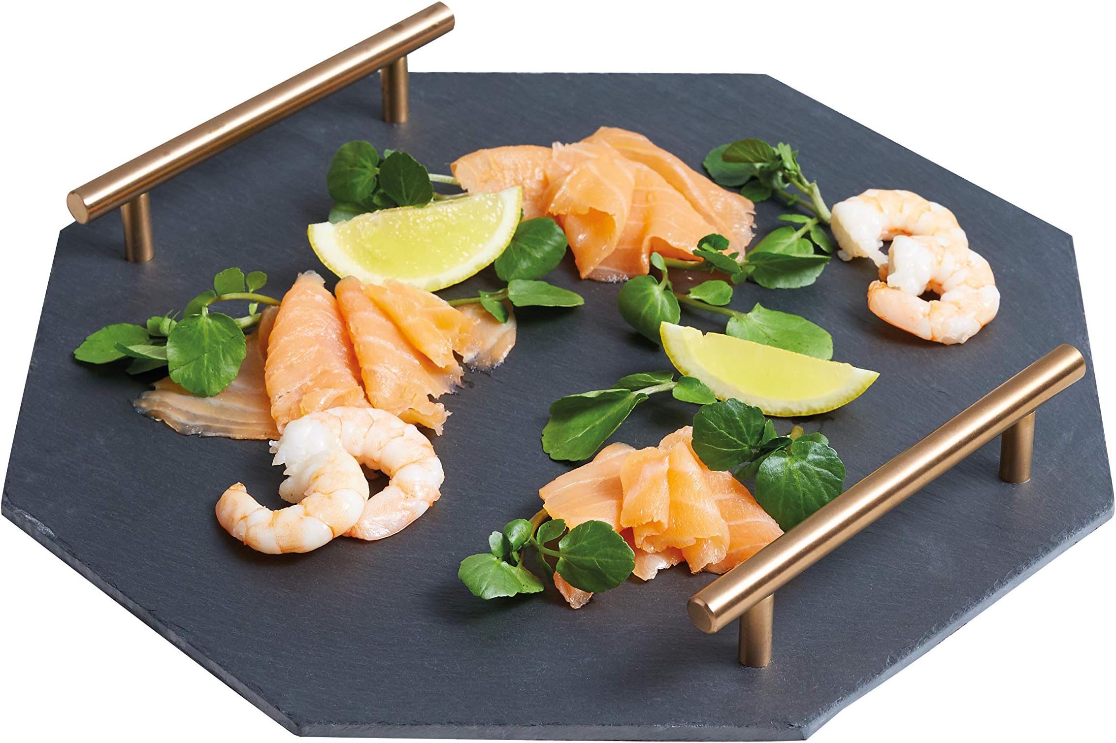 KitchenCraft Artesà Octagonal Slate Serving Tray with Carry Handles, 26.5 x 28 cm