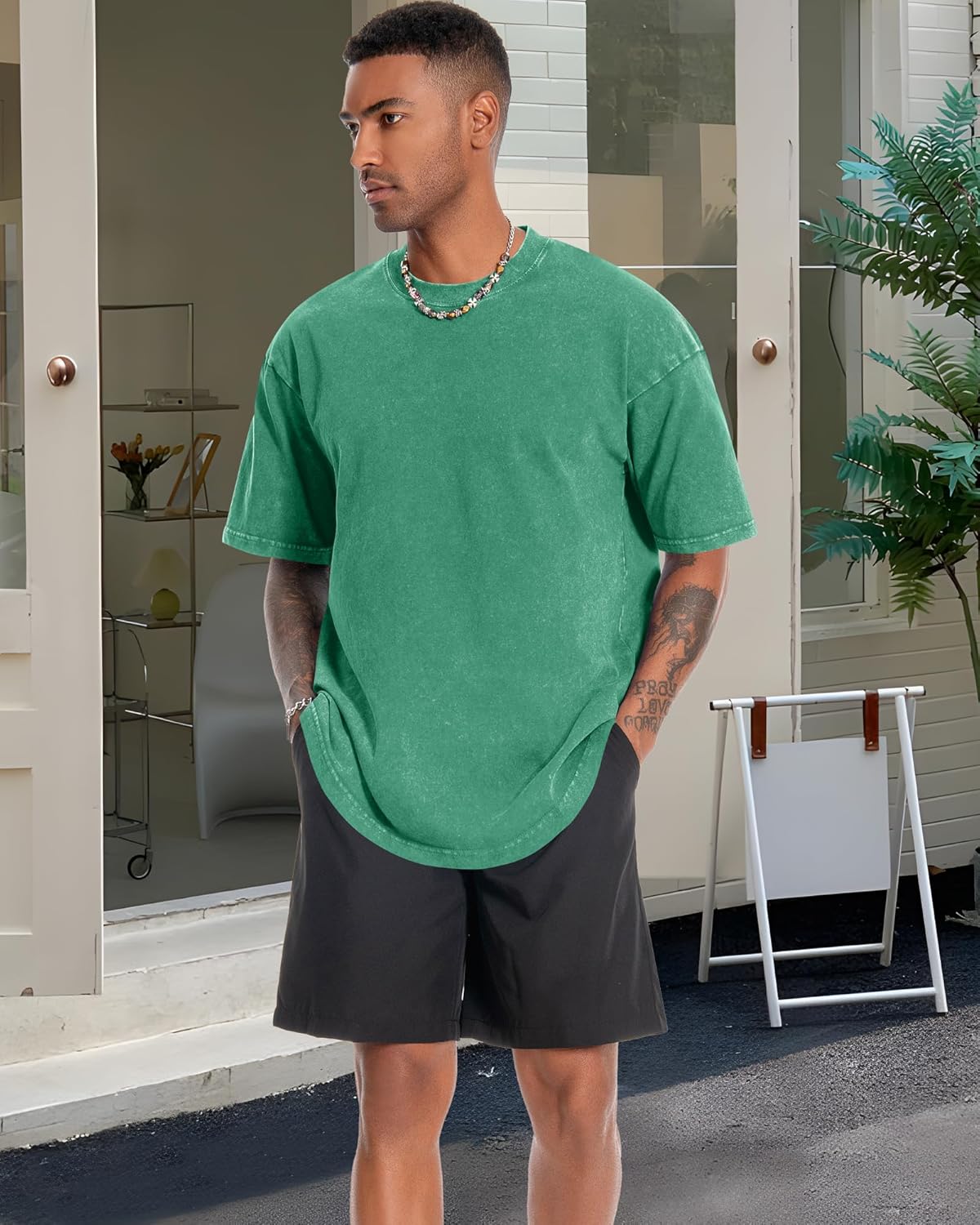 Oversized Tshirts for Men Short Sleeve Vintage Washed Basic Loose Tees - Image 8