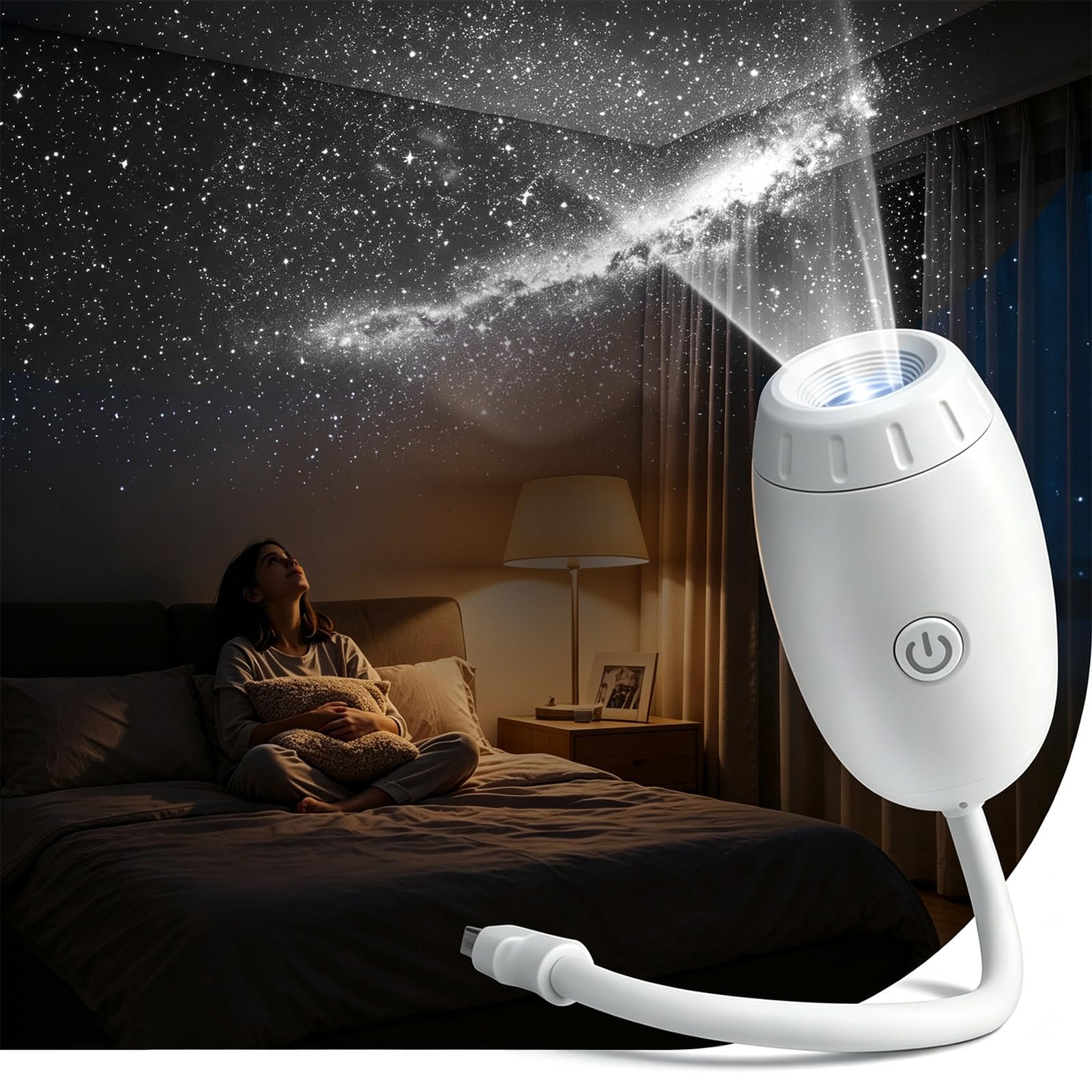 2-in-1 Galaxy Projector Night Light, 360° Adjustable Starry Sky LED Lamp