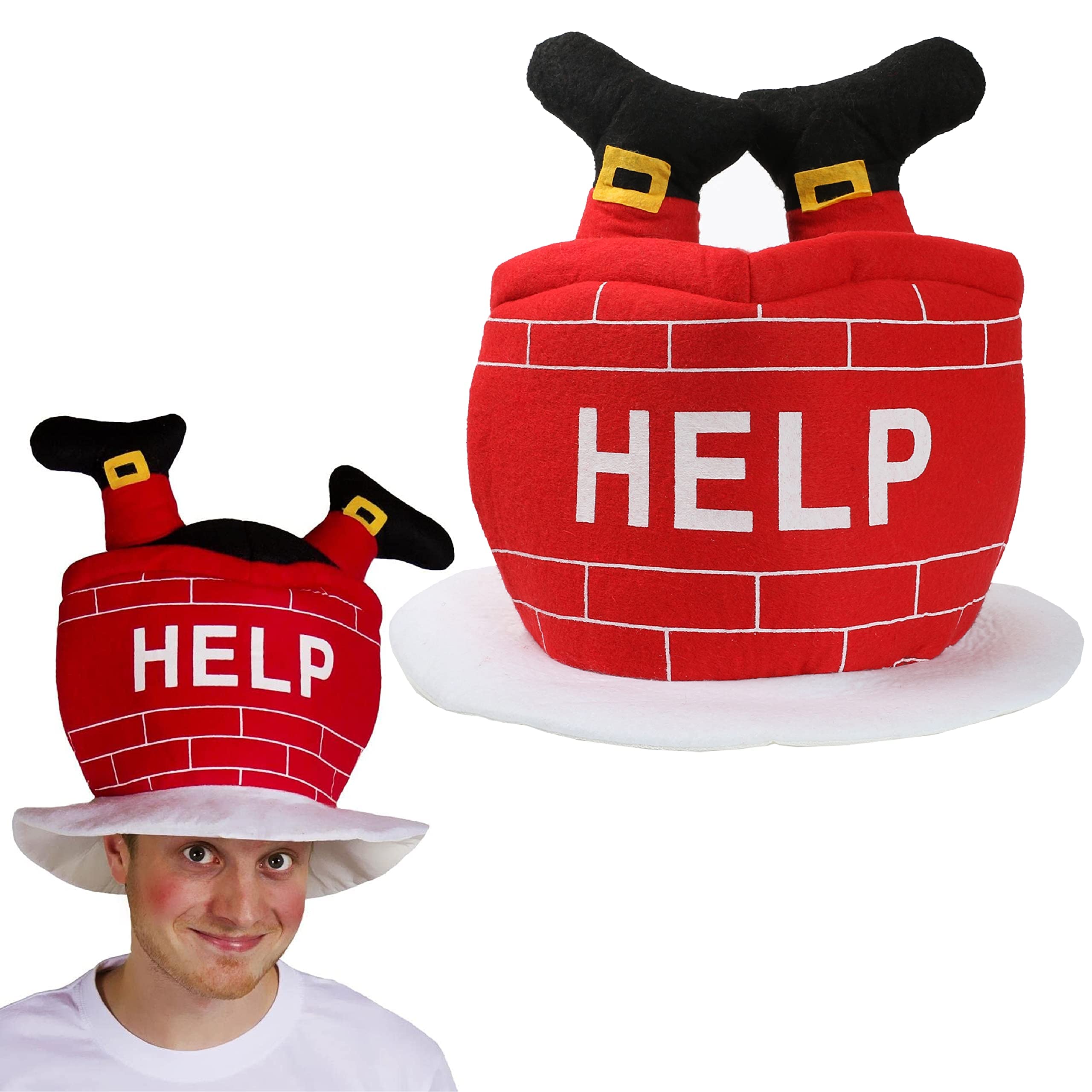 Sombreros de Navidad con diseño de Papá Noel con detalles de ladrillos blancos, signo de ayuda y patas de San Santa, 48 unidades