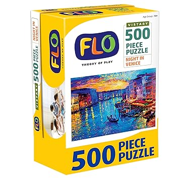 FLO Toys Night in Venice Jigsaw Puzzle for Adults & Kids 14+ | 500 Piece Fun & Challenging Puzzle Game | Stress Relief Brain Booster with Realistic Illustration for Teenagers - image, photos