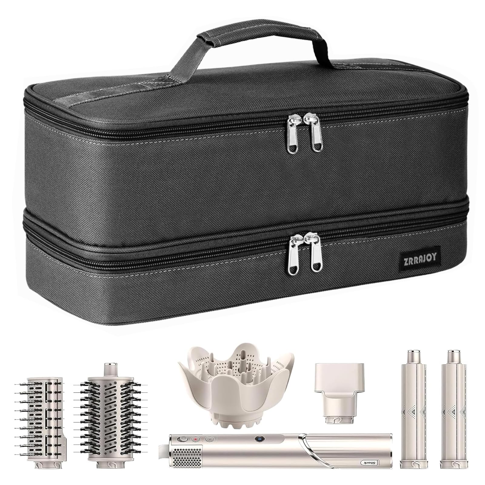 ZRRAJOY Double Layer Storage Case For Shark Flexstyle, Travel Carrying Case For Shark 430/440 Flexstyle, Organizer Bag For Shark Flexstyle/Dyson Airwrap Styler Attachments (Grey)