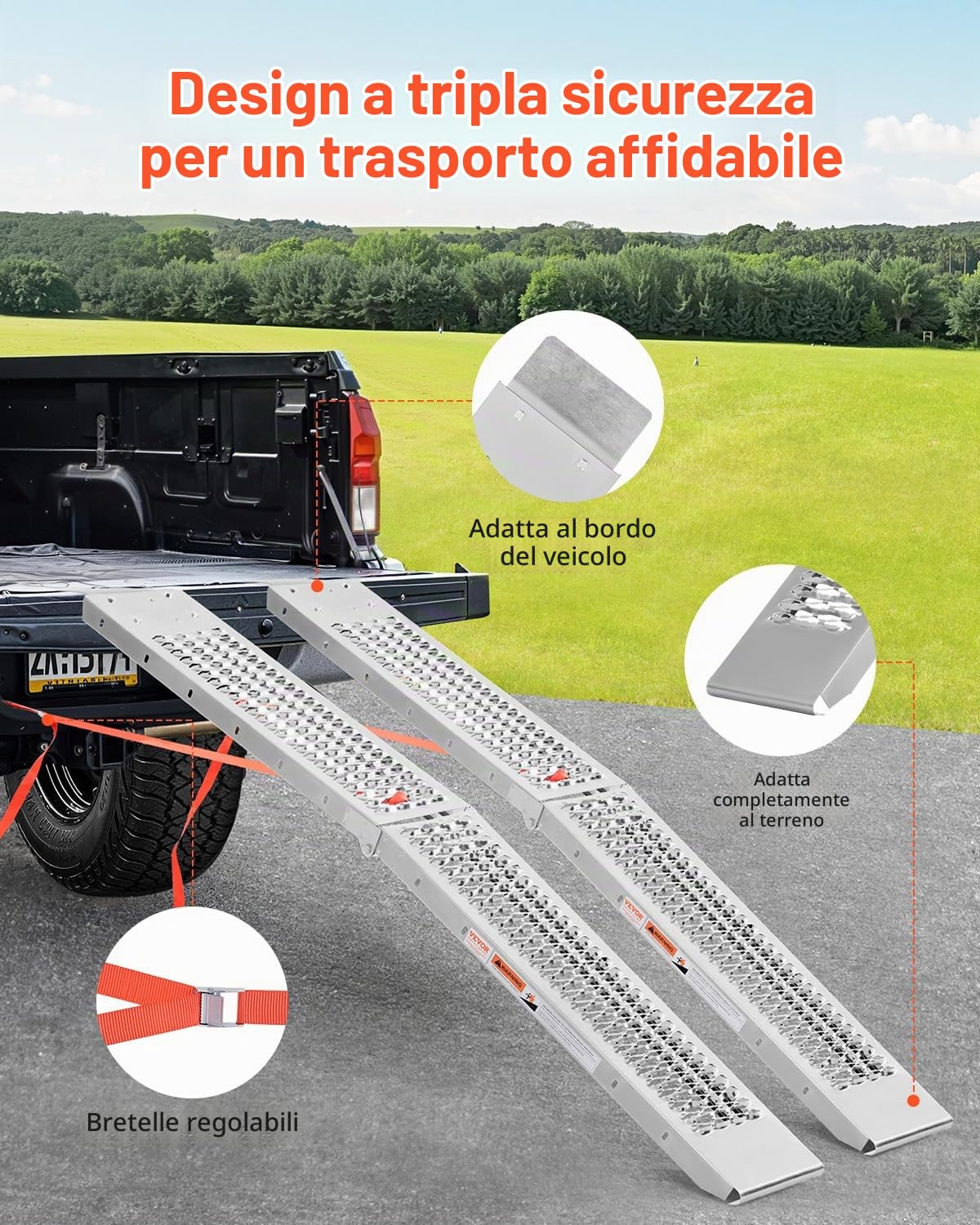 VEVOR Rampe in Acciaio da 453,59 kg 2 Pezzi, Rampa di Carico Universale Stabile con Maniglie, Superficie di Rampa più Ampia, Adatte per ATV, UTV, Motociclette, Biciclette Elettriche