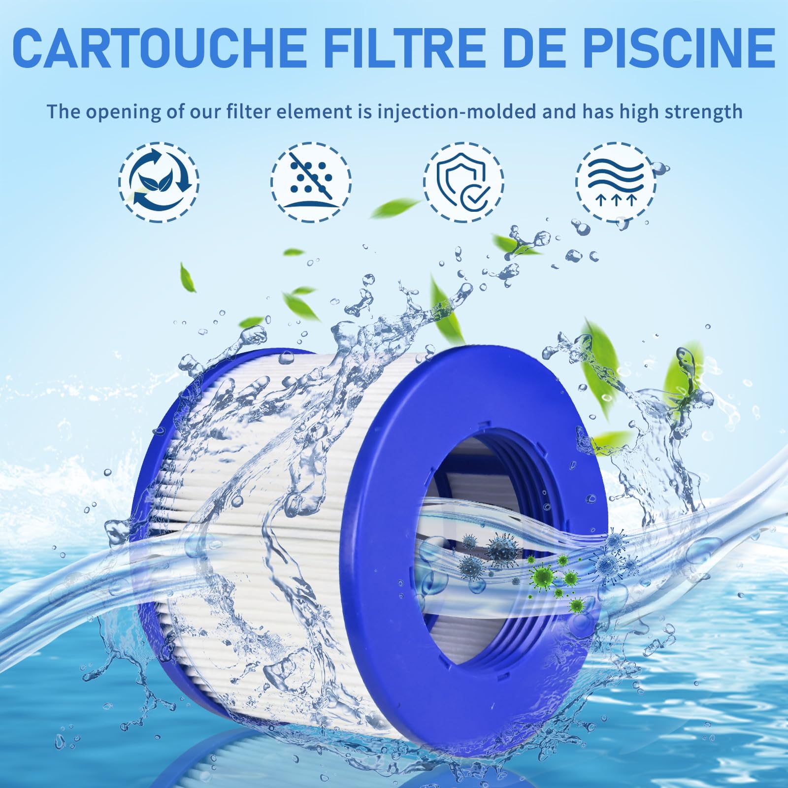Filterkartuschen für aufblasbares Spa, Filter für Spa Zubehör Clever Spa Filter 75 * 100 mm Höhe 75 mm, Filter spa für Aquaparx (4 Stücke)