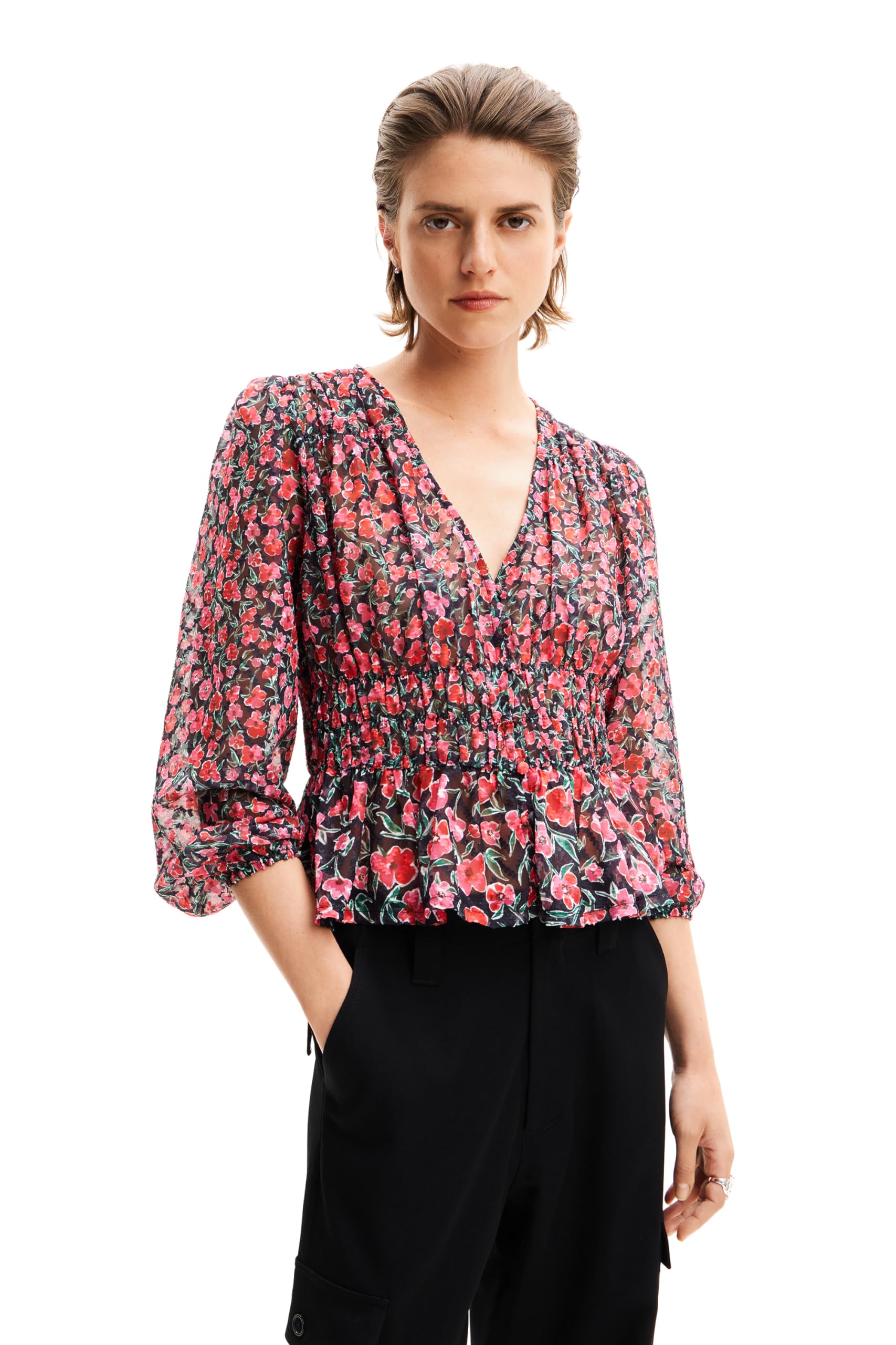 Desigual Damen Blus_zoé Blouse, Schwarz, M EU