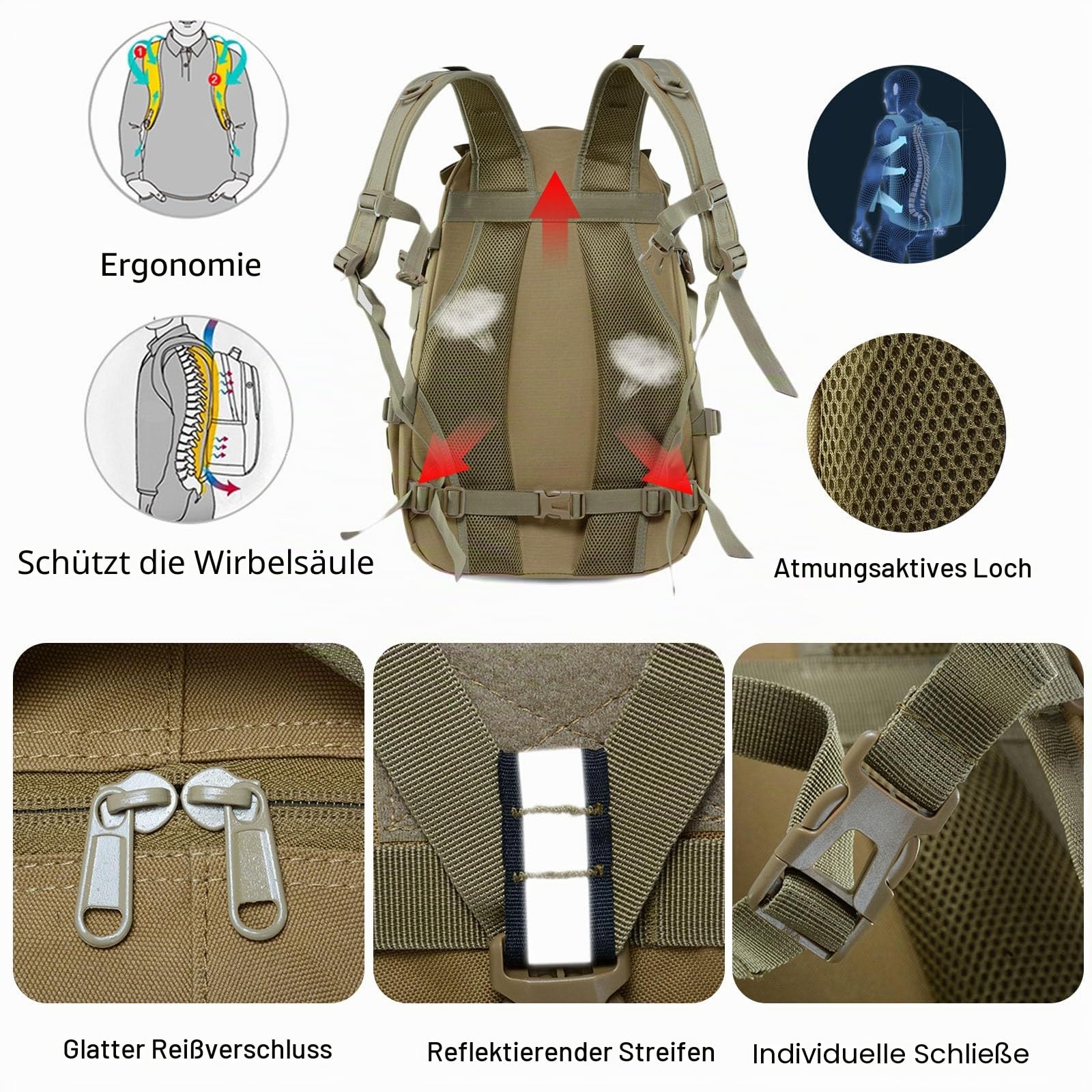 FANDARE 25L Militär Rucksack Molle Taktische Motorrad Wanderrucksack Herren Arbeit für Taktischer Assault Wandern Reisen Outdoor Trekkingrucksack Damen Jagdrucksack Schulrucksack Handgepäck Rucksack