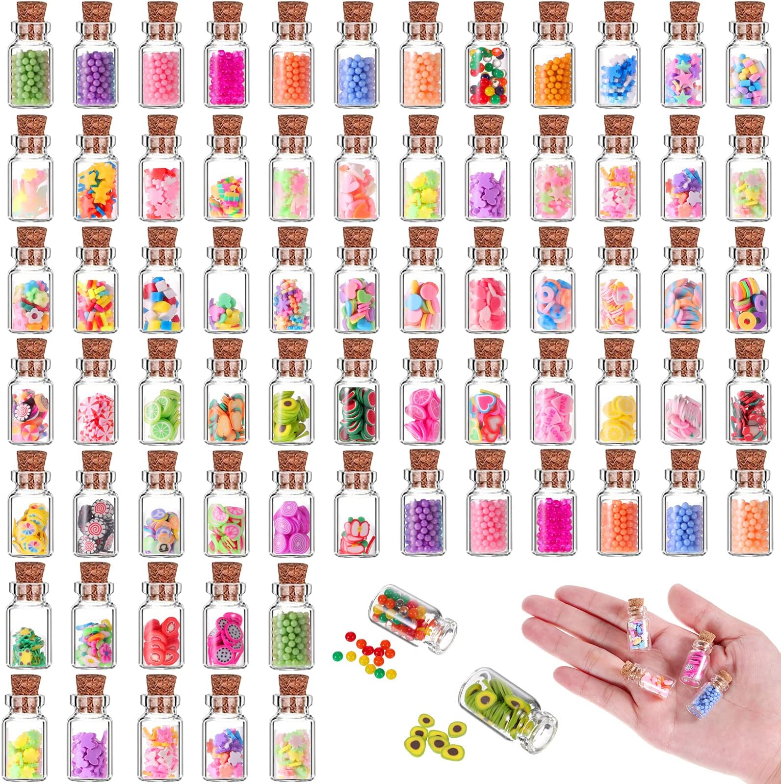 Hungdao 70 Pcs Mini Verse Kitchen Cute Miniature Dollhouse Mini Food Jar Glass Bottle 1:12 Pretend Play Doll House Decor 1:6 Fruit Candy Mold Kitchen Food Model Accessories for Dollhouse