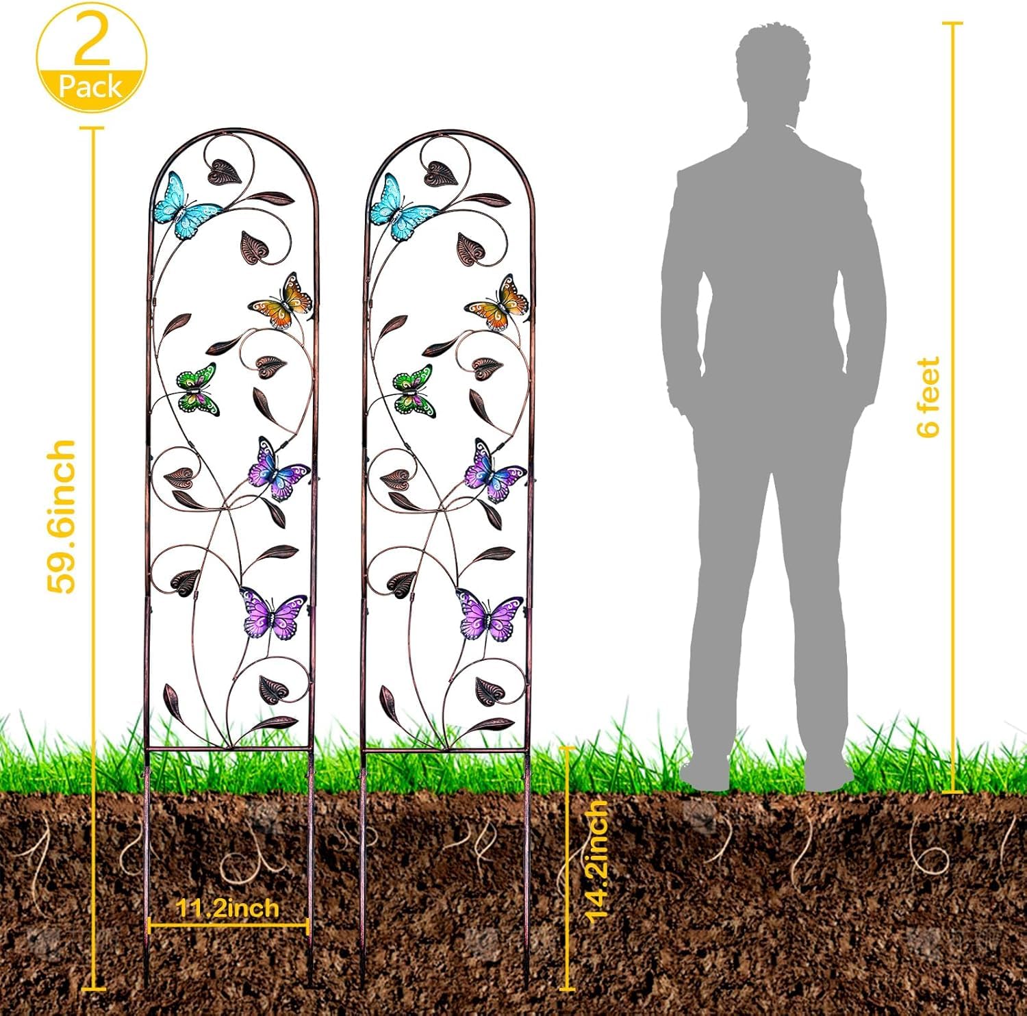 Rankgitter 2er Set, Rankgitter Metall, Rosen Rankgitter, Rankhilfe Garten, Rankobelisk Beschichtetes Metall, Gurkenstütze, Rankspalier für Kletterpflanzen Blume Tomaten Gurken, 152 x 28 cm, Farbig