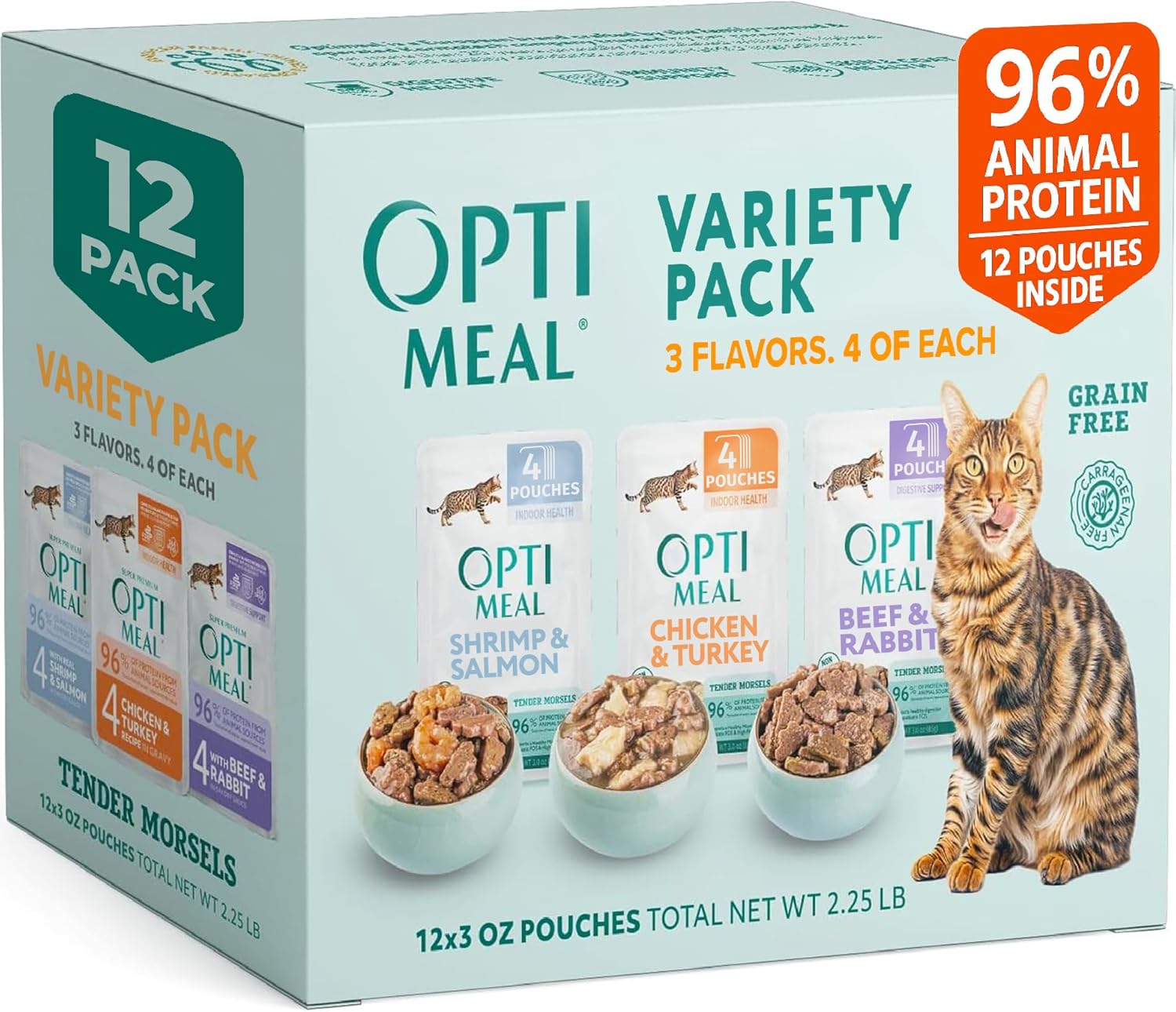 Optimeal Wet Cat Food Variety Pack – Grain Free Tender Morsels, High Protein Premium Nutrition Made with Natural European Ingredients in Savory Gravy, Adult Wet Cat Food Pouches 3oz Pouch (Pack of 12)