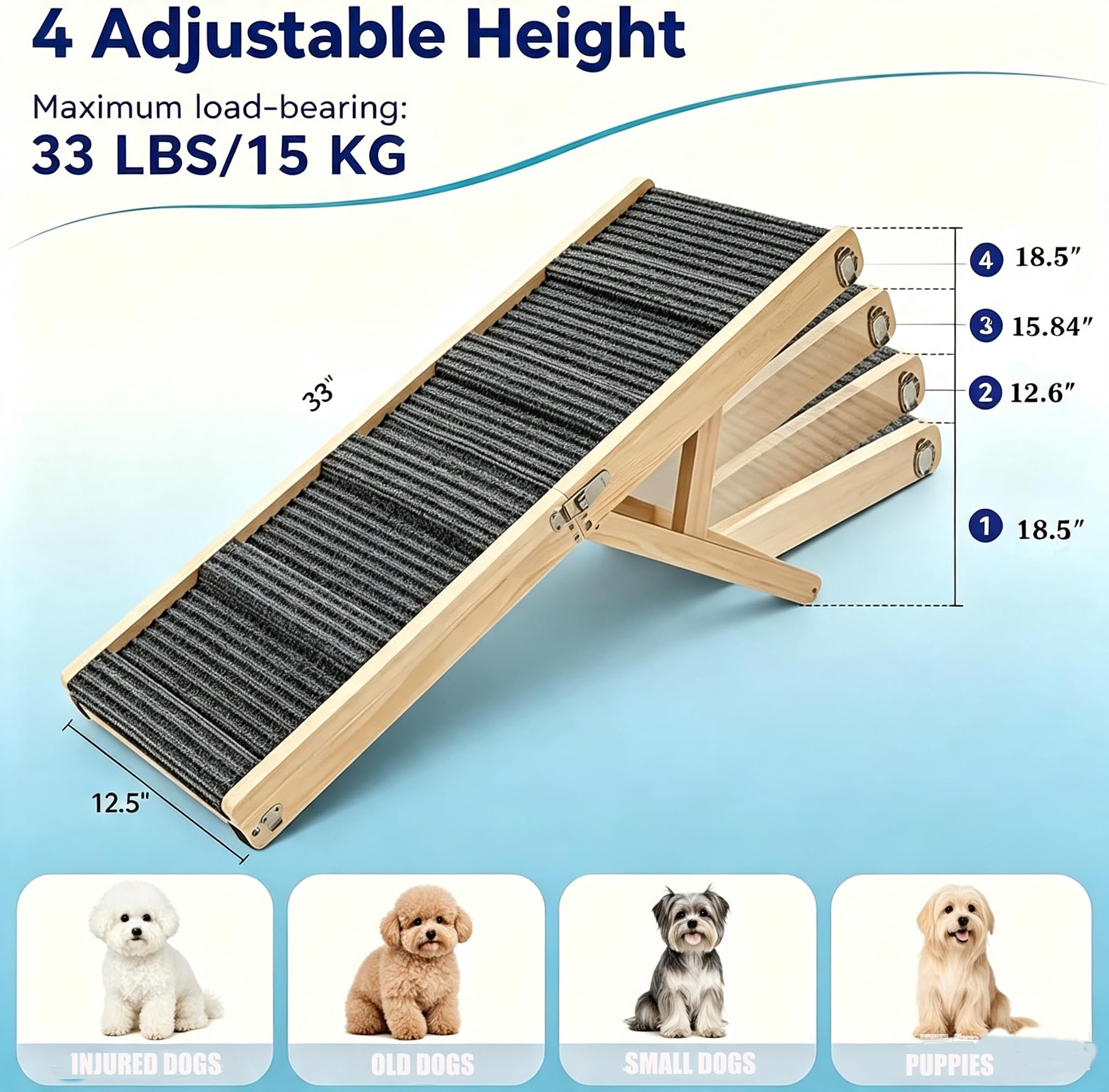 NEWFUN Rampe pour Chien, Escalier pour Petits Chiens et Chats, équipé de Tapis Antidérapants, Adapté aux Canapés Bas, Réglable en Hauteur et Pliable
