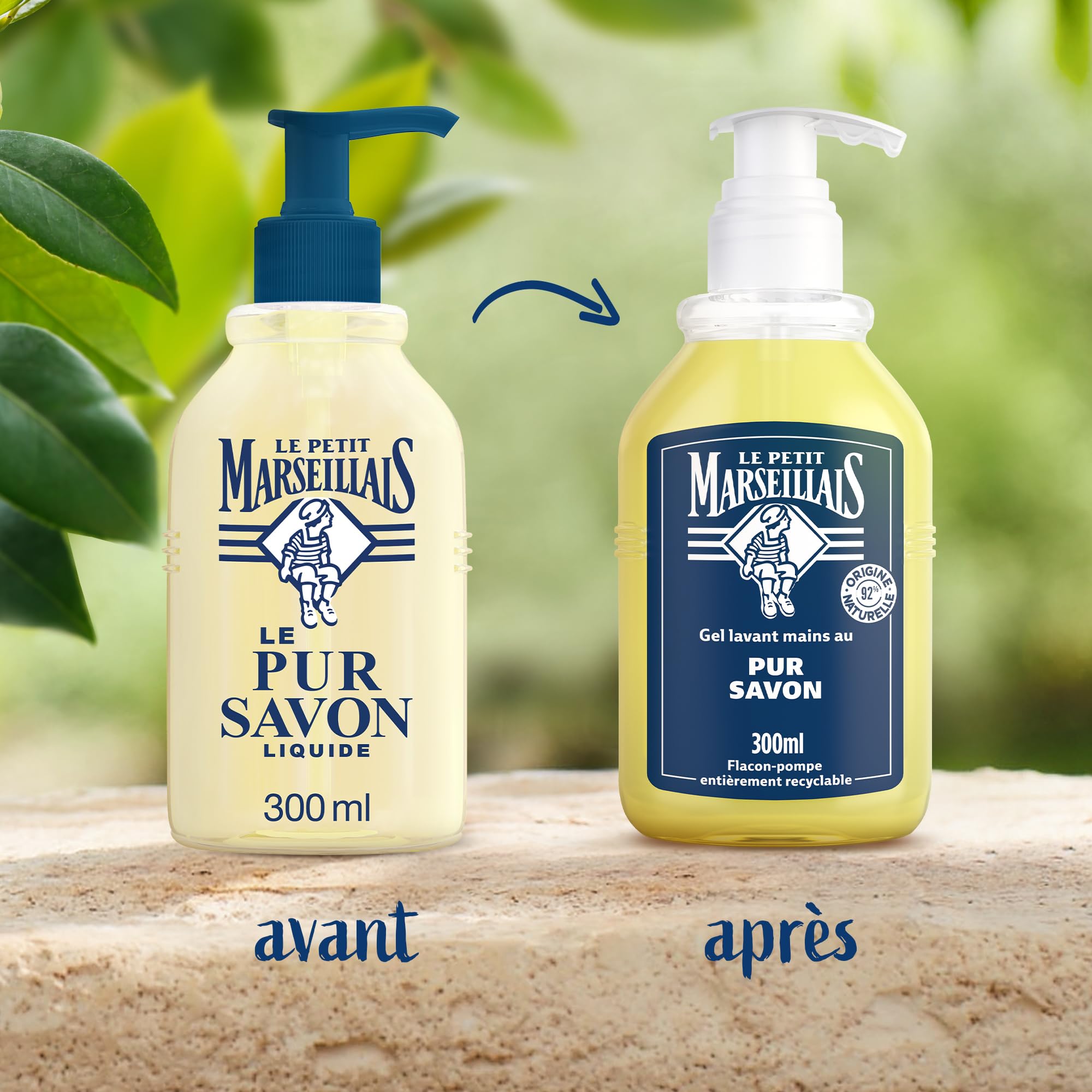 Le Petit Marseillais – Gel Lavant Mains Pur Savon (flacon-pompe de 300 ml) – Savon liquide avec 92 % d'ingrédients d'origine naturelle – Savon mains au pH neutre pour la peau
