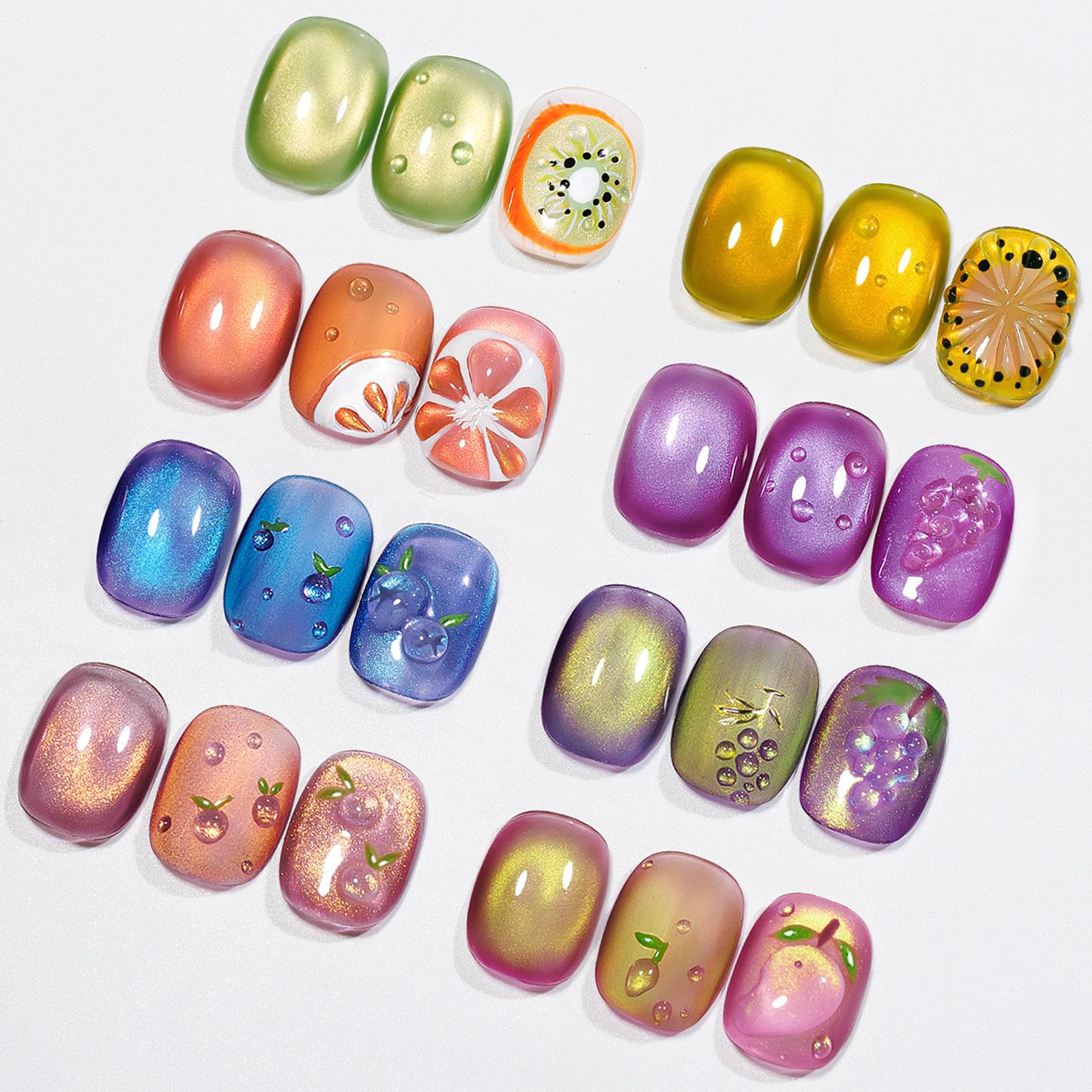 MIZHSE Cat Eye Gel Nail Polish, Fruit Colors Magnetic Gel Polish Set with Magnet, Neon Cateye Effect Green Purple Yellow Soak Off Nail Art Manicure