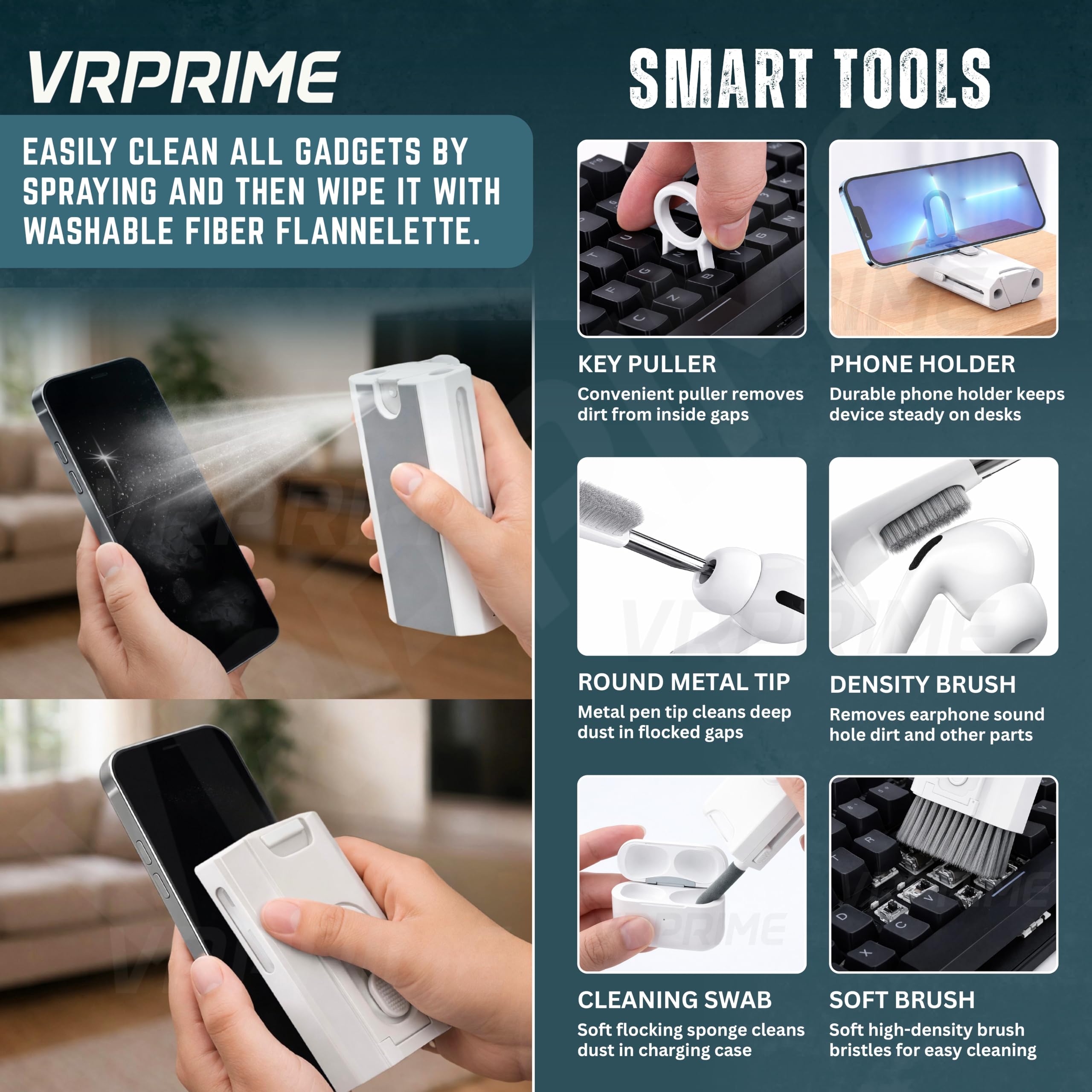 VR PRIME Laptop Cleaner Kit 8-in-1 | Tool for Cleaning Keyboard, Earbuds or Screens | Laptop Cleaning Kit Combo with 250Ml Screen Cleaner Liquid Spray 2