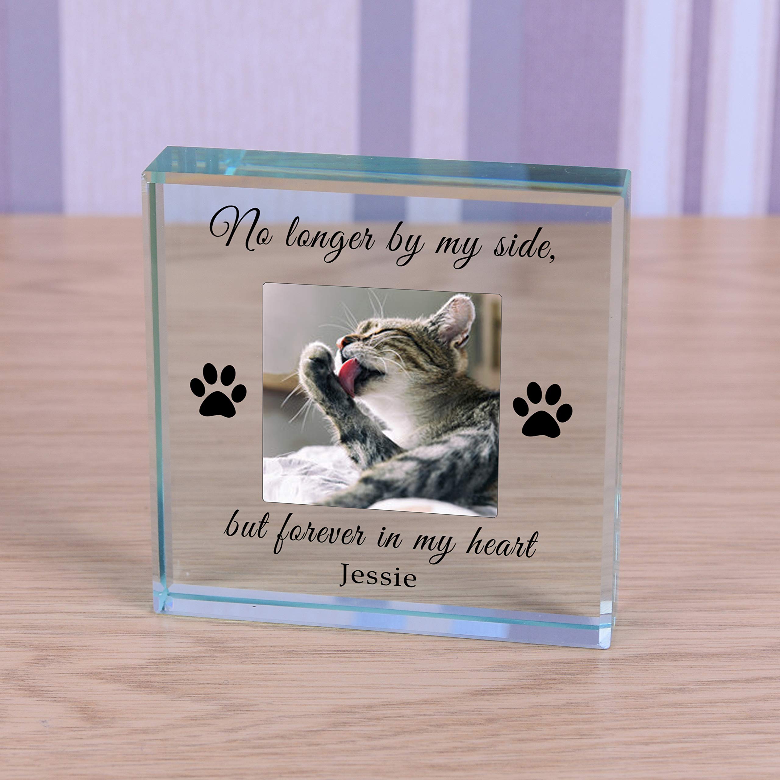 SDD Cat Memorial - Personalized Photo Engraved Glass Block Paperweight, Pet Memorial With Paw Prints, Lover Gift, Remember Photo Block