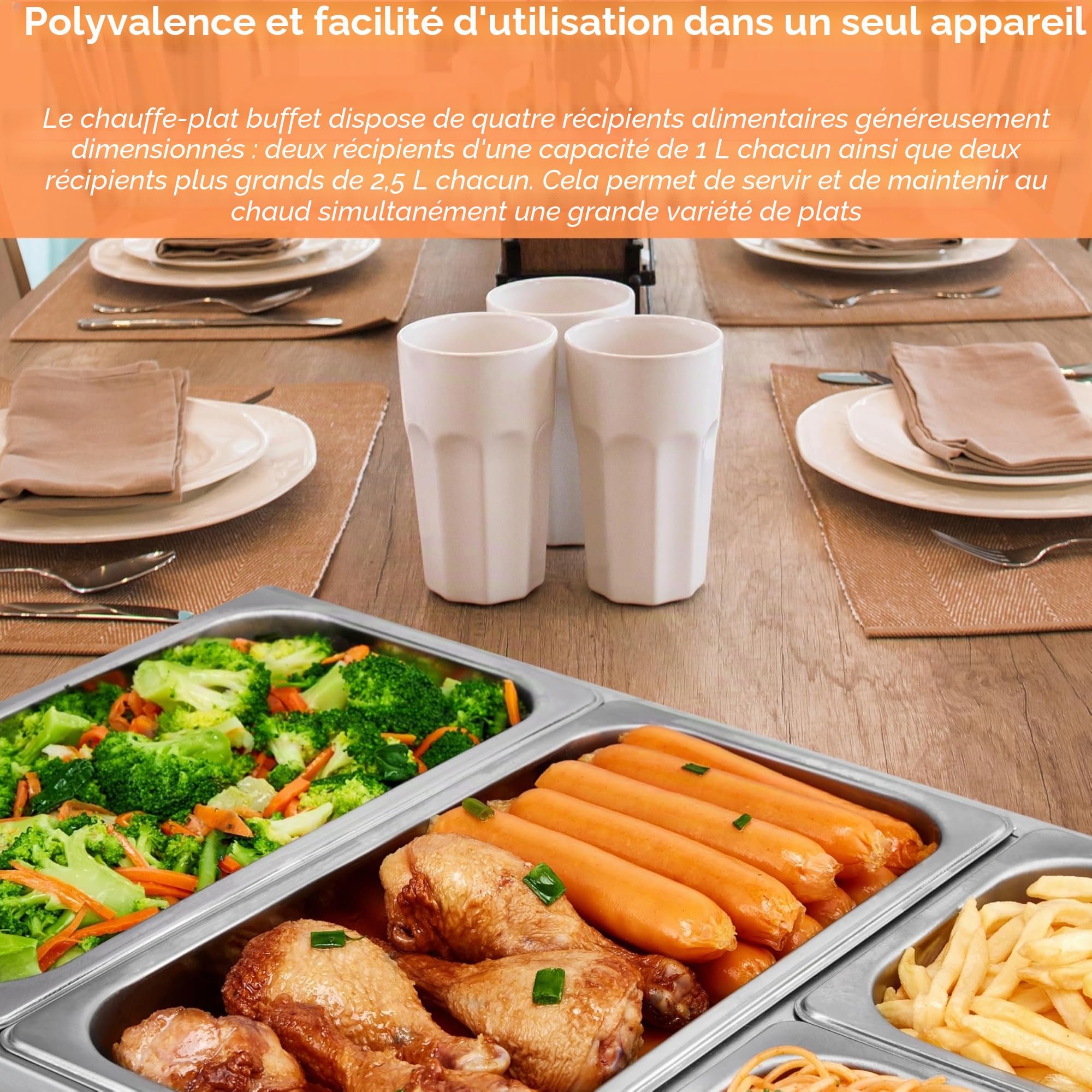 Steinborg Chauffe-plat - 300 W - 4 récipients - Chauffe-plats - Pour buffet et restauration