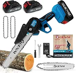 Mini Motosserra Elétrica a Bateria 21V, Serra Eletrica Portatil com Lâmina Serra 6''e 8", 2 1500mAh Bateria, Motoserra para Poda de Galhos e Corte de Madeira