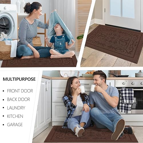 Miniatura 6 de FONEYI Tapete para puerta de interior, 20 x 32 pulgadas, tapete de goma antideslizante para puerta, lavable a máquina, color café