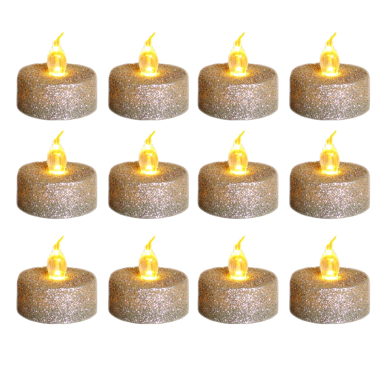 BFYDOAA 12cs Small LED Candle Lamp Glitter Tea Lights Flameless Votive Candles for Christmas,Proposal Party,Gifts & Festival Celebration (Rainbow White)