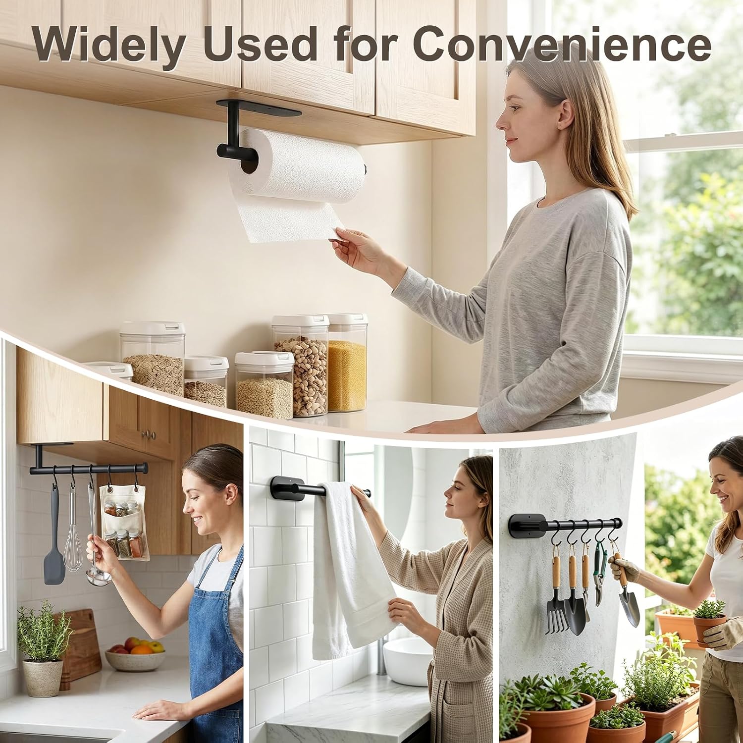 2‑Pack Paper Towel Holder Under Cabinet, Self Adhesive or Screw Mount