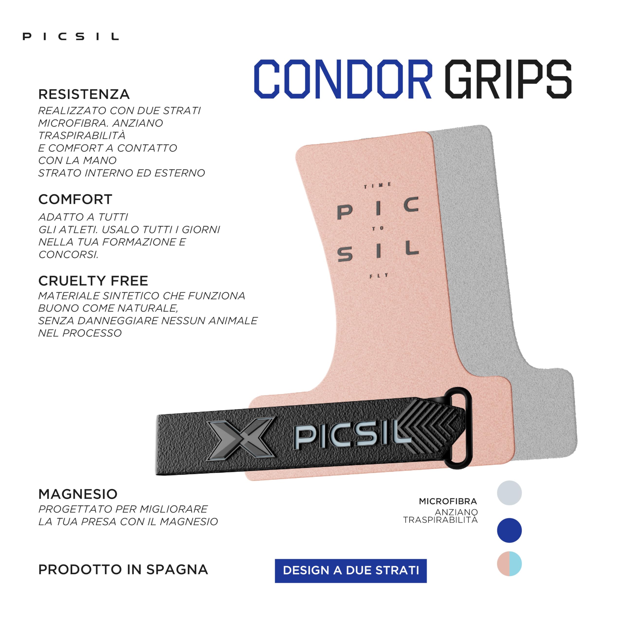 PICSIL Condor Manopole per Cross Training, Paracalli Senza Fori con Tessuto Tecnico, Maggiore Protezione e Comfort, per Palestra, Box, Sollevamento Pesi, Prevenire Vesciche e Lacrime
