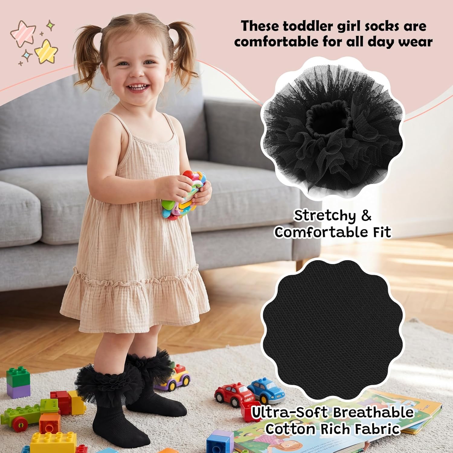 Zando Toddler Ruffle Socks for Girls 1-10 Years - Cotton Tutu Socks with Puffly Lace Frilly Edge Cute for Photos - Image 3